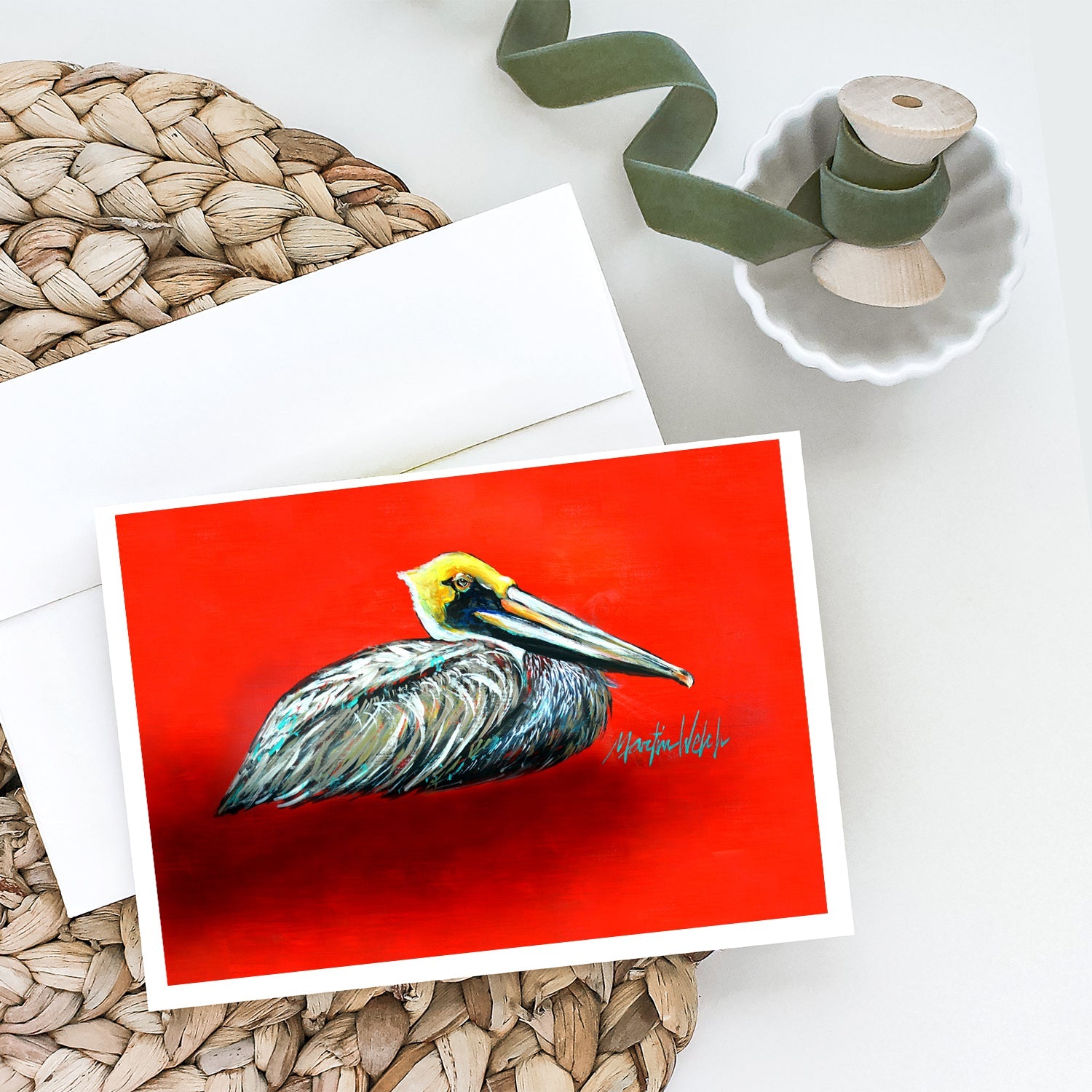 Sitting Brown Pelican Greeting Cards Pack of 8 Blank Cards with Envelopes Whimsical A7 Size 5x7