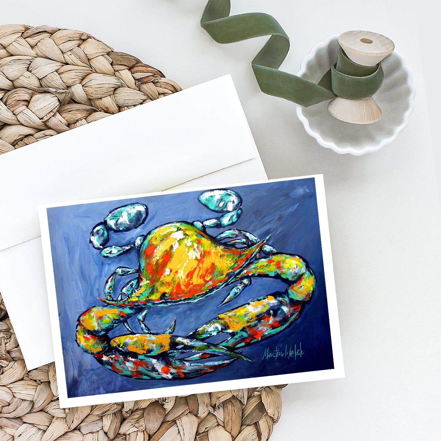 Blue Gray Kinda Day Crab Greeting Cards Pack of 8 Blank Cards with Envelopes Whimsical A7 Size 5x7