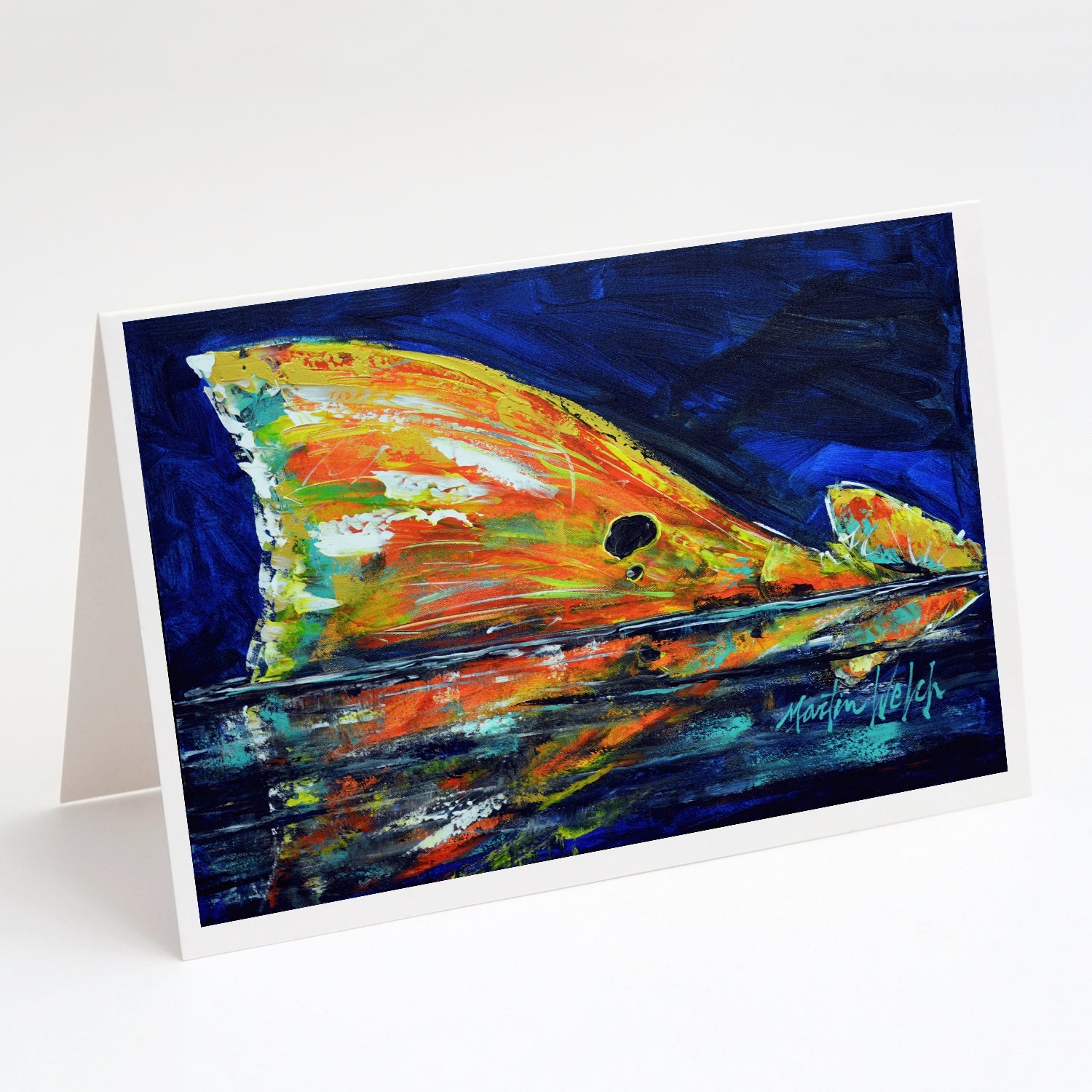 Flipper Red Fish Greeting Cards Pack of 8 Blank Cards with Envelopes Whimsical A7 Size 5x7