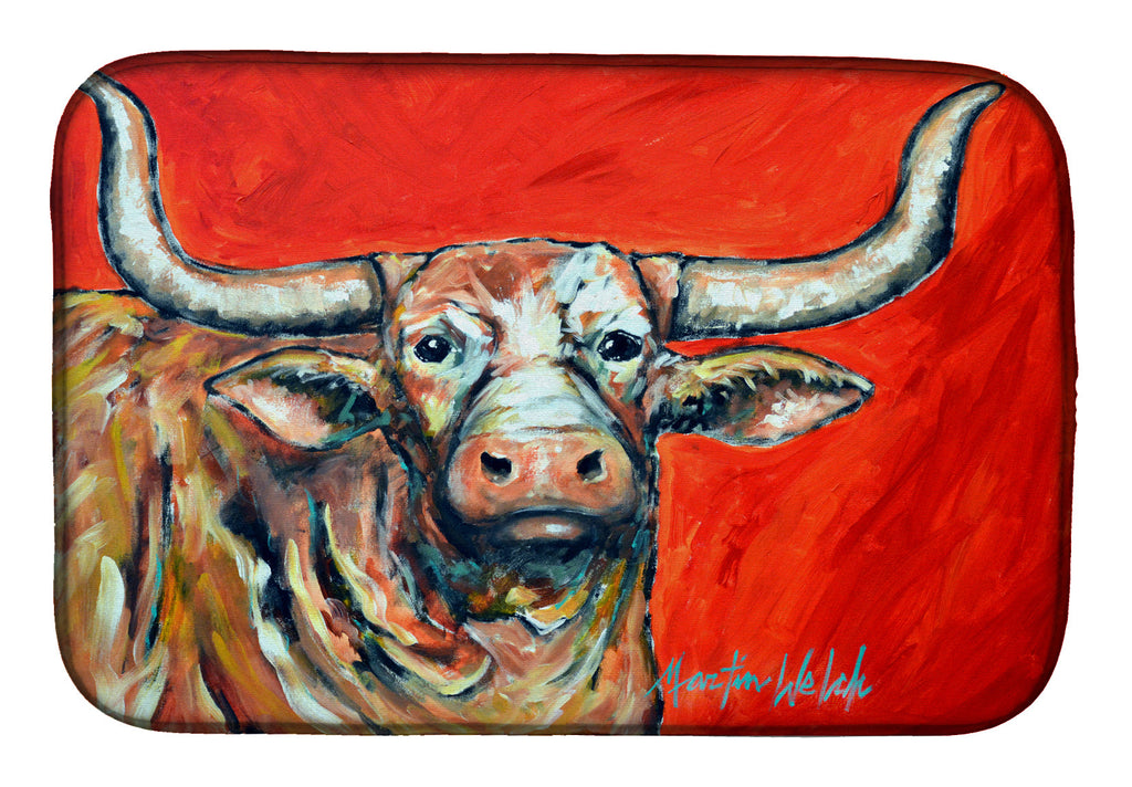 See Red Longhorn Cow Dish Drying Mat Absorbent Dish Drying Mat Pad for Kitchen Counter Dish Drainer Mat for Countertop, 14 x 21", Multicolor