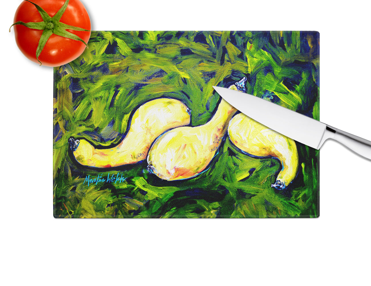 Three Crooks Squash Cutting Board Tempered Glass Kitchen Cutting Surface, Heat Resistant Chopping, Non-Slip Feet, Food Prep & Serving