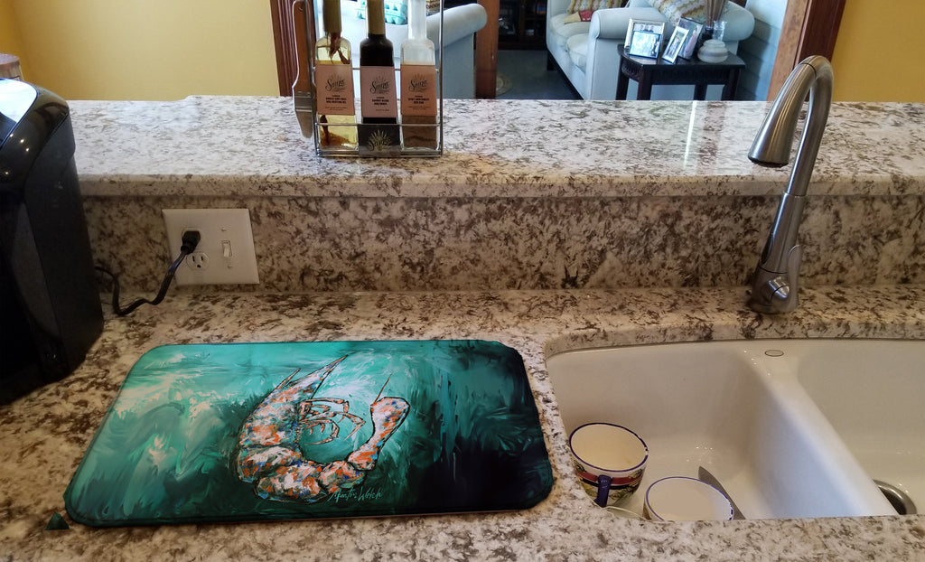 A Touch of Blue Shrimp Dish Drying Mat Absorbent Dish Drying Mat Pad for Kitchen Counter Dish Drainer Mat for Countertop, 14 x 21", Multicolor