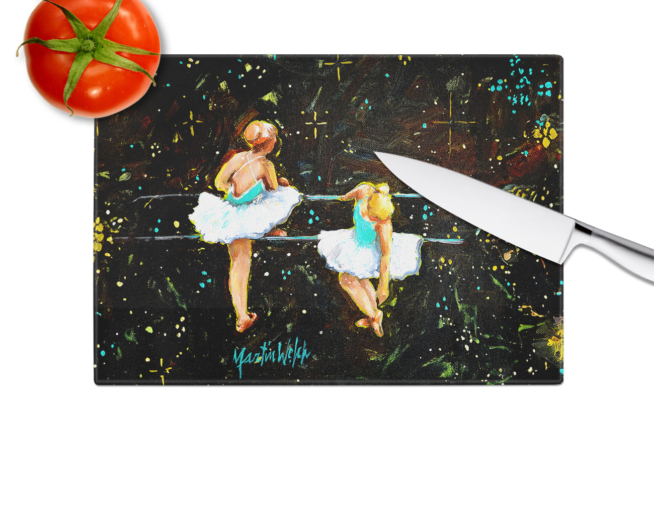 At Practice Ballet Cutting Board Tempered Glass Kitchen Cutting Surface, Heat Resistant Chopping, Non-Slip Feet, Food Prep & Serving