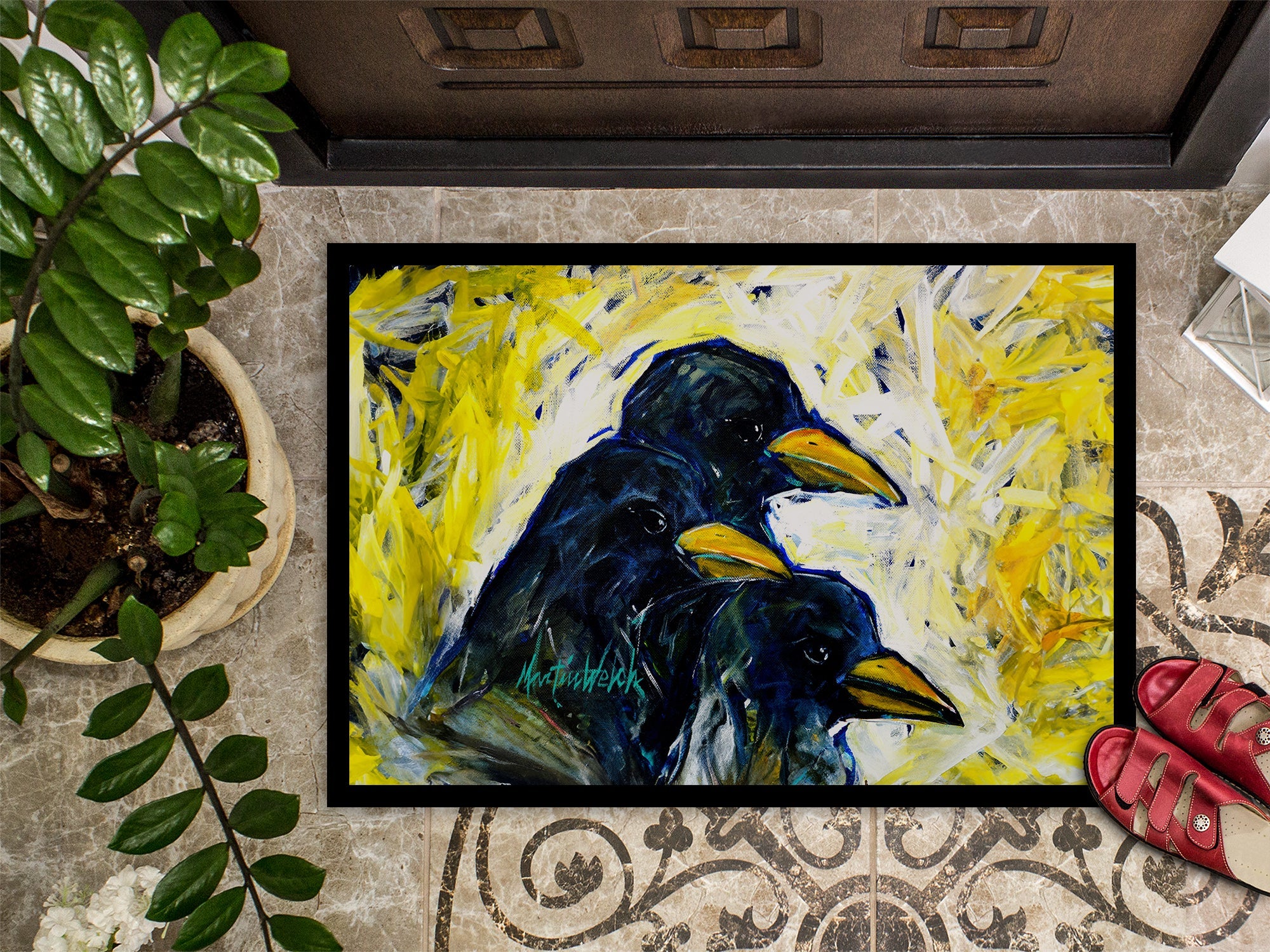 Baked In A Pie Crows Doormat Indoor Outdoor 24H X 36W Front Door Mat Rugs for Entryway, Non Slip Washable Low Pile,