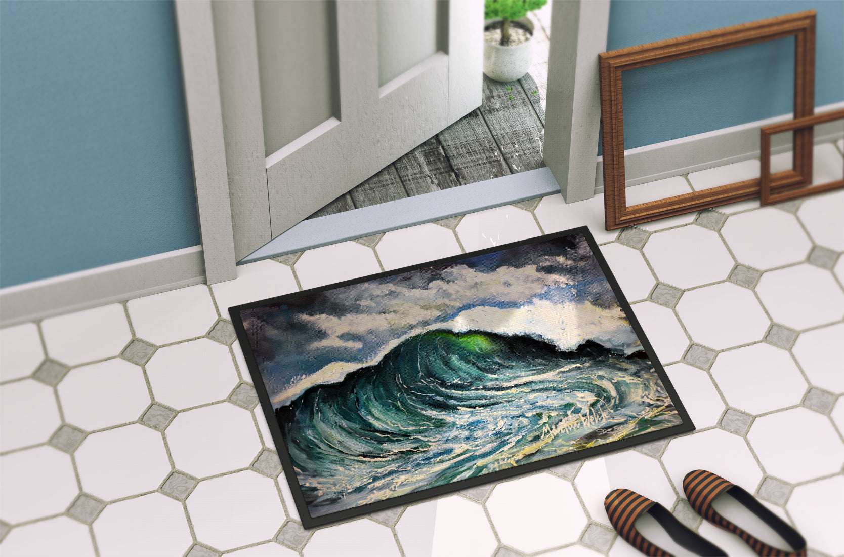 Big Blue Wave Doormat Indoor Outdoor 18H X 27W Front Door Mat Rugs for Entryway, Non Slip Washable