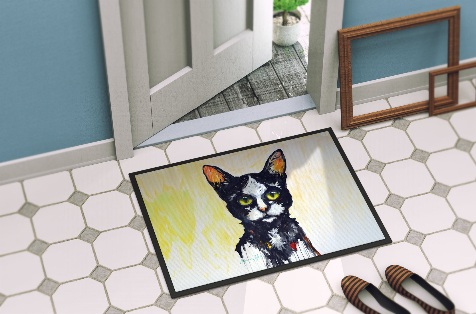 Big Kitty Cat Doormat Indoor Outdoor 18H X 27W Front Door Mat Rugs for Entryway, Non Slip Washable