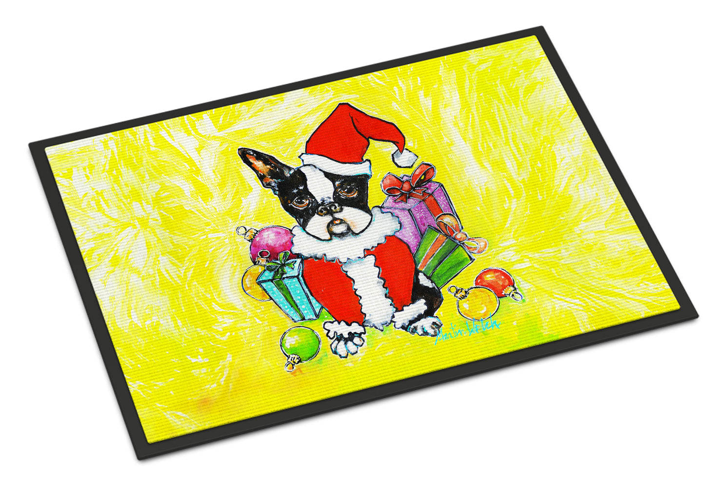 Boston Terrier Stinker That Stole Christmas Doormat Indoor Outdoor 24H X 36W Front Door Mat Rugs for Entryway, Non Slip Washable Low Pile,
