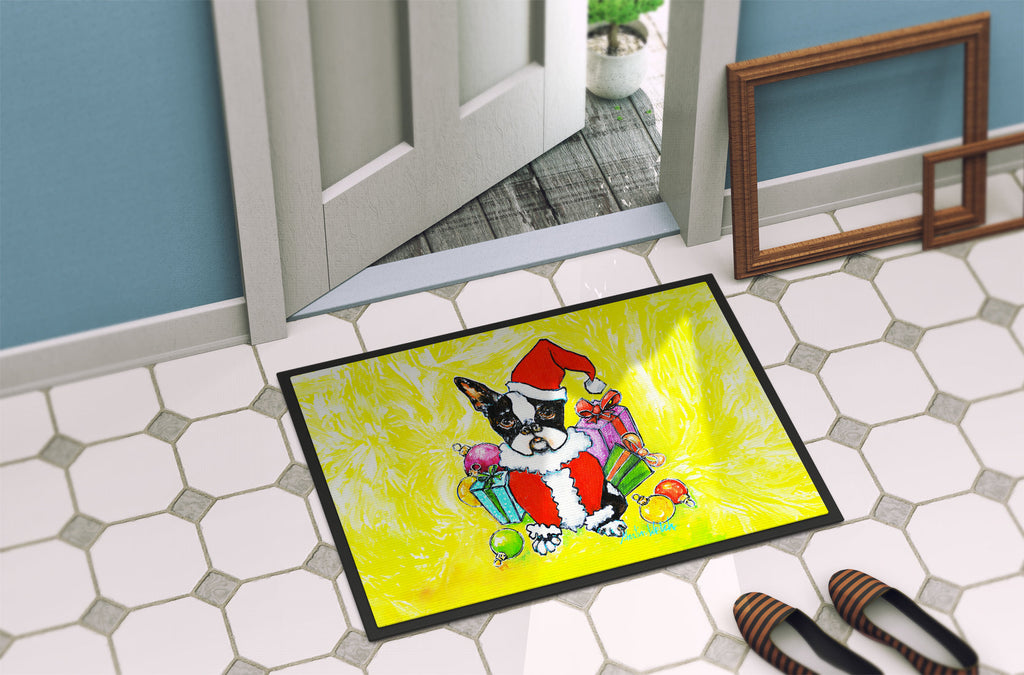 Boston Terrier Stinker That Stole Christmas Doormat Indoor Outdoor 18H X 27W Front Door Mat Rugs for Entryway, Non Slip Washable