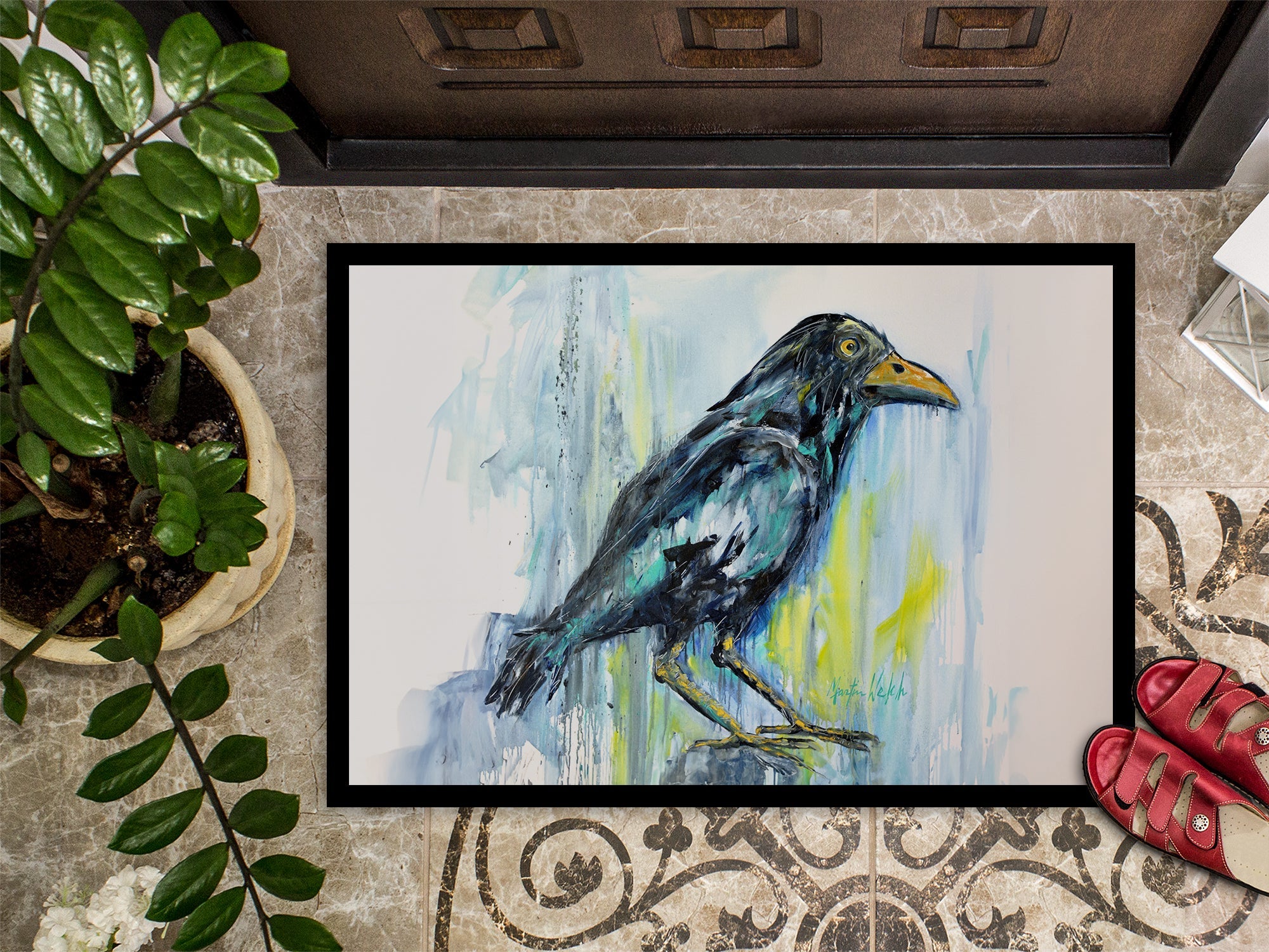 Burnt Corn Crow Doormat Indoor Outdoor 24H X 36W Front Door Mat Rugs for Entryway, Non Slip Washable Low Pile,