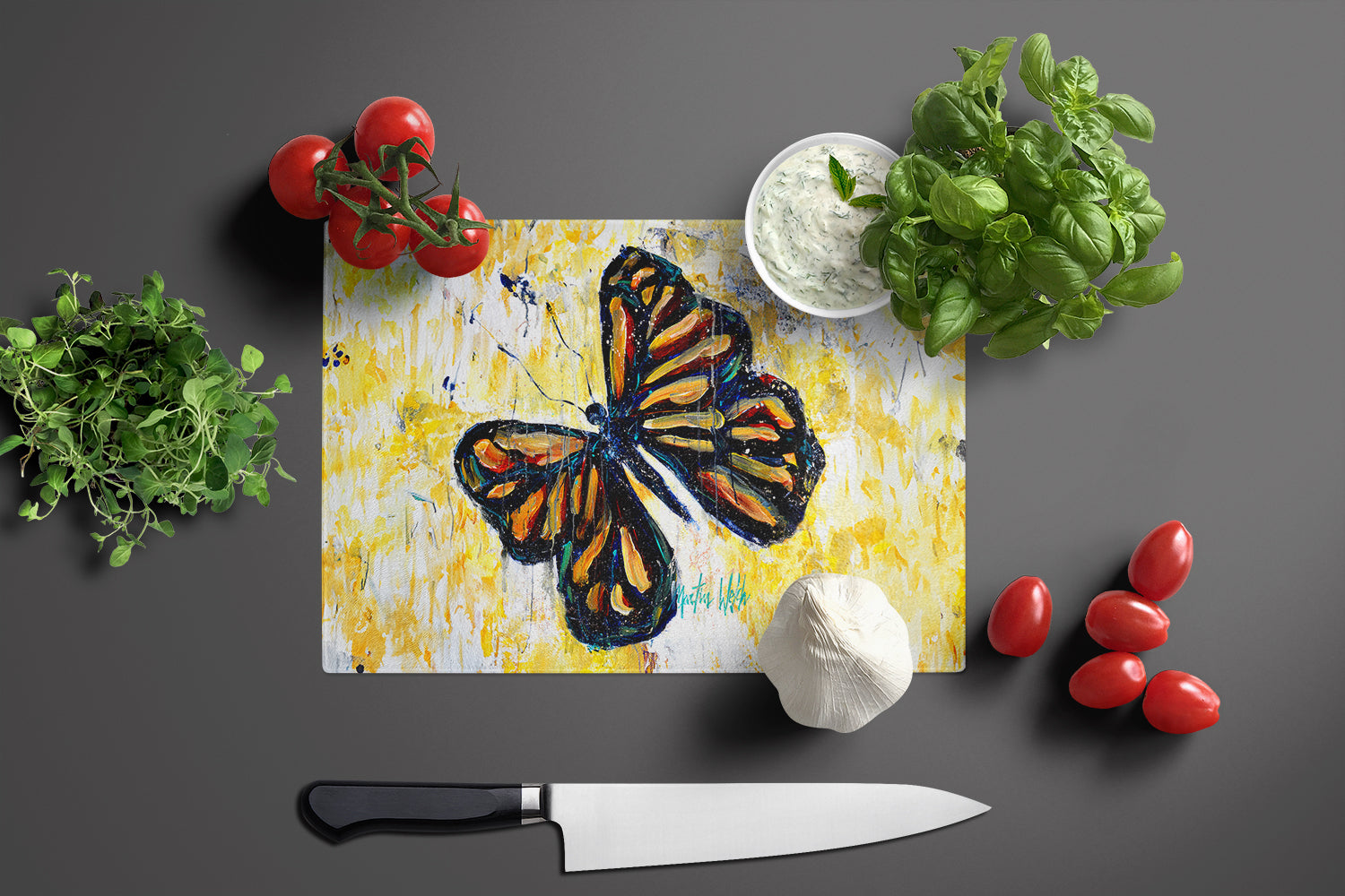 Butterfly Breeze Cutting Board Tempered Glass Kitchen Cutting Surface, Heat Resistant Chopping, Non-Slip Feet, Food Prep & Serving