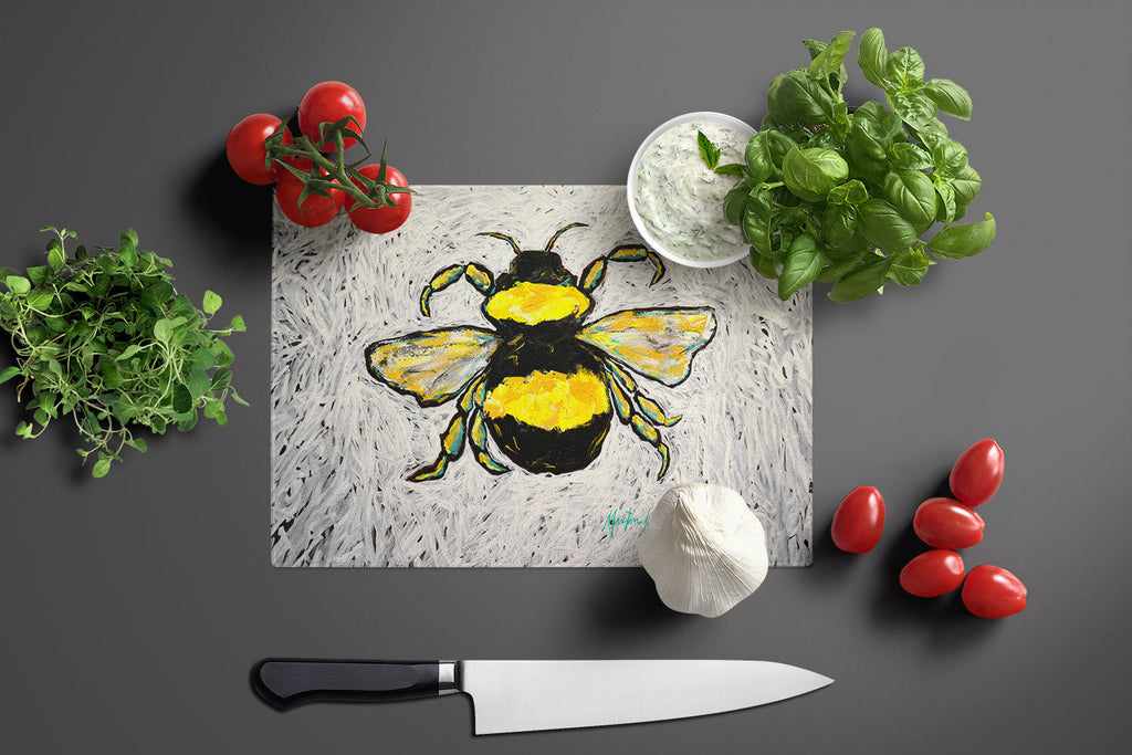 Buzzbee Bumblebee Cutting Board Tempered Glass Kitchen Cutting Surface, Heat Resistant Chopping, Non-Slip Feet, Food Prep & Serving
