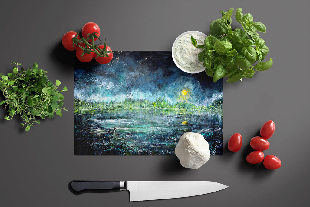 By The Moonlight Cutting Board Tempered Glass Kitchen Cutting Surface, Heat Resistant Chopping, Non-Slip Feet, Food Prep & Serving