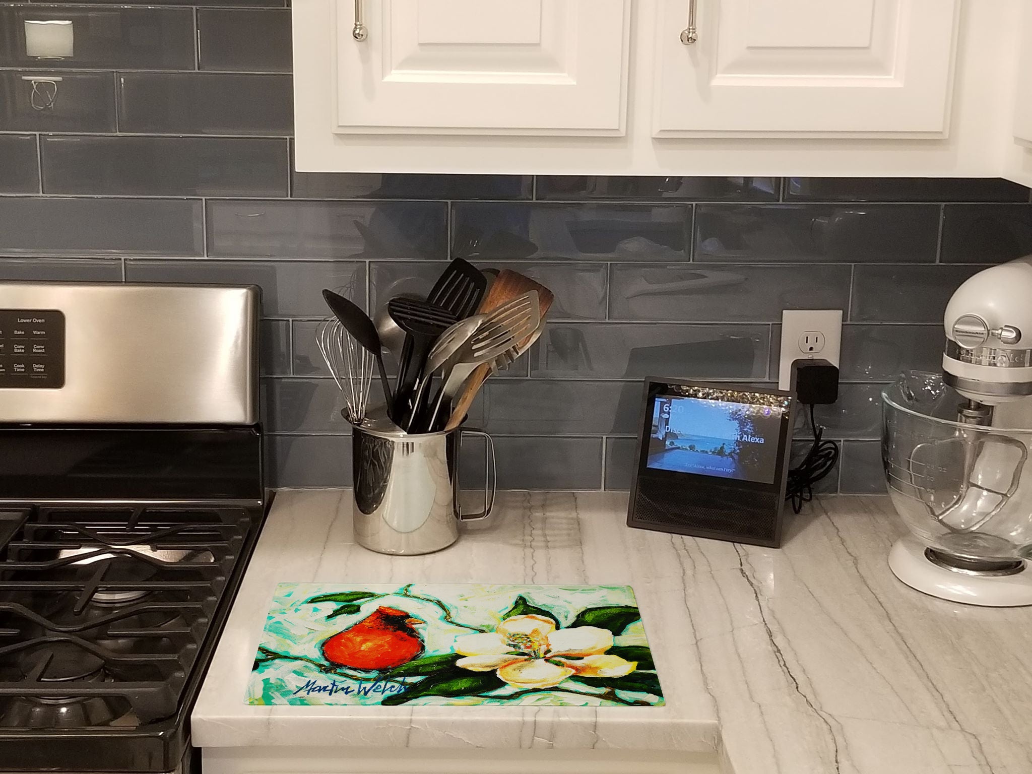 Cardinal Aqua Cutting Board Tempered Glass Kitchen Cutting Surface, Heat Resistant Chopping, Non-Slip Feet, Food Prep & Serving