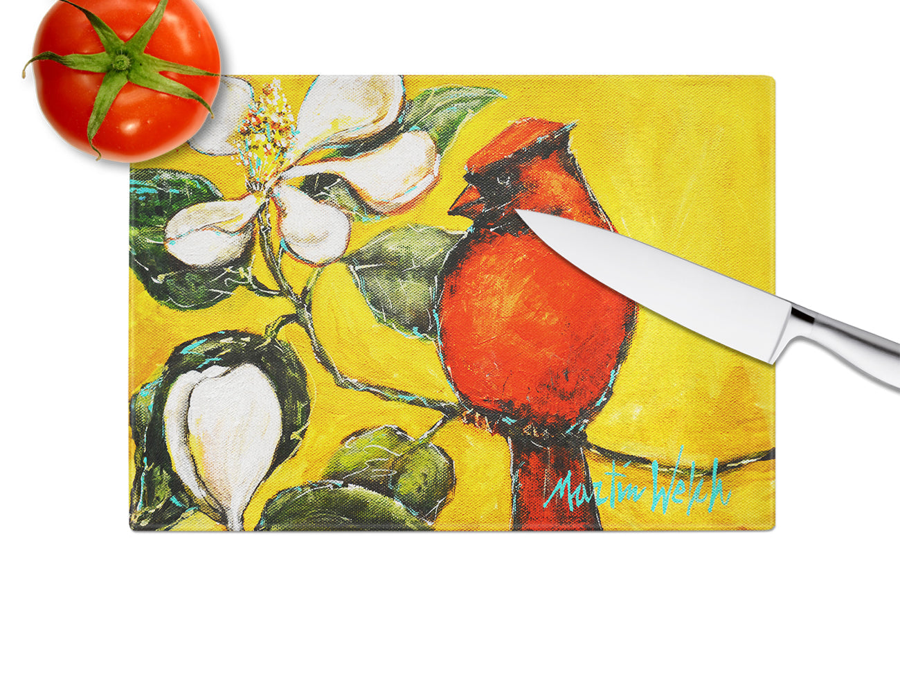 Cardinal Ochre Cutting Board Tempered Glass Kitchen Cutting Surface, Heat Resistant Chopping, Non-Slip Feet, Food Prep & Serving