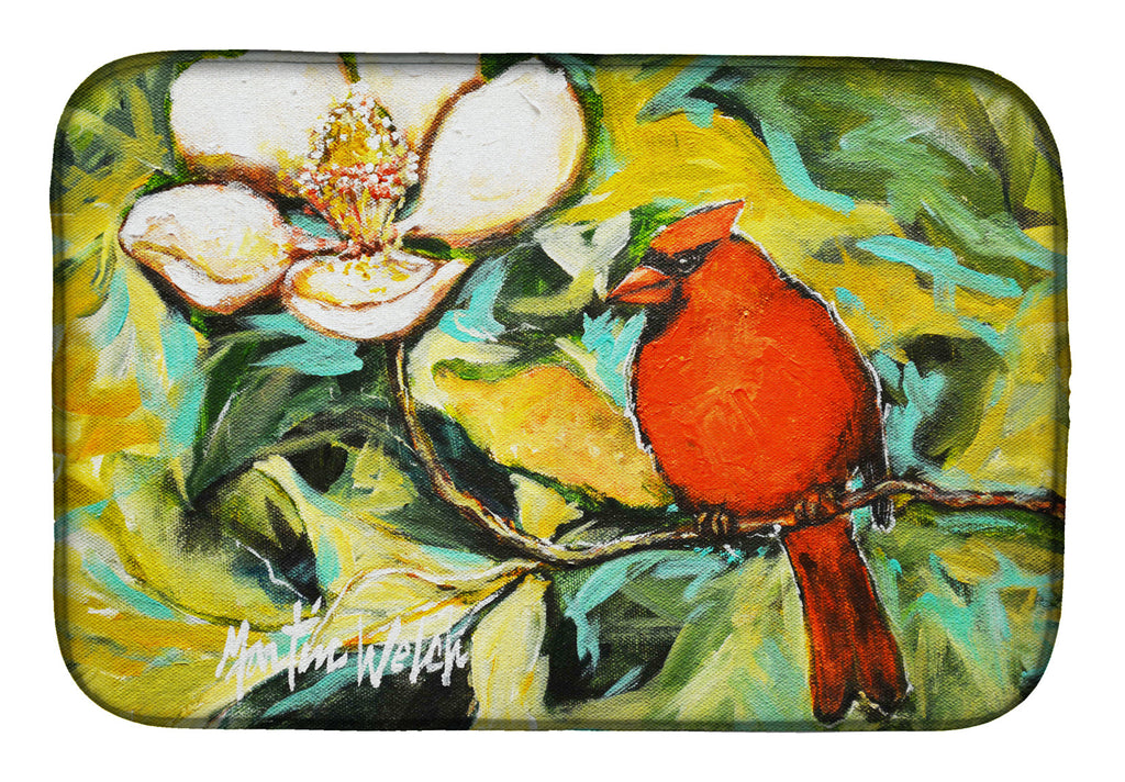 Cardinal with Magnolia Dish Drying Mat Absorbent Dish Drying Mat Pad for Kitchen Counter Dish Drainer Mat for Countertop, 14 x 21", Multicolor