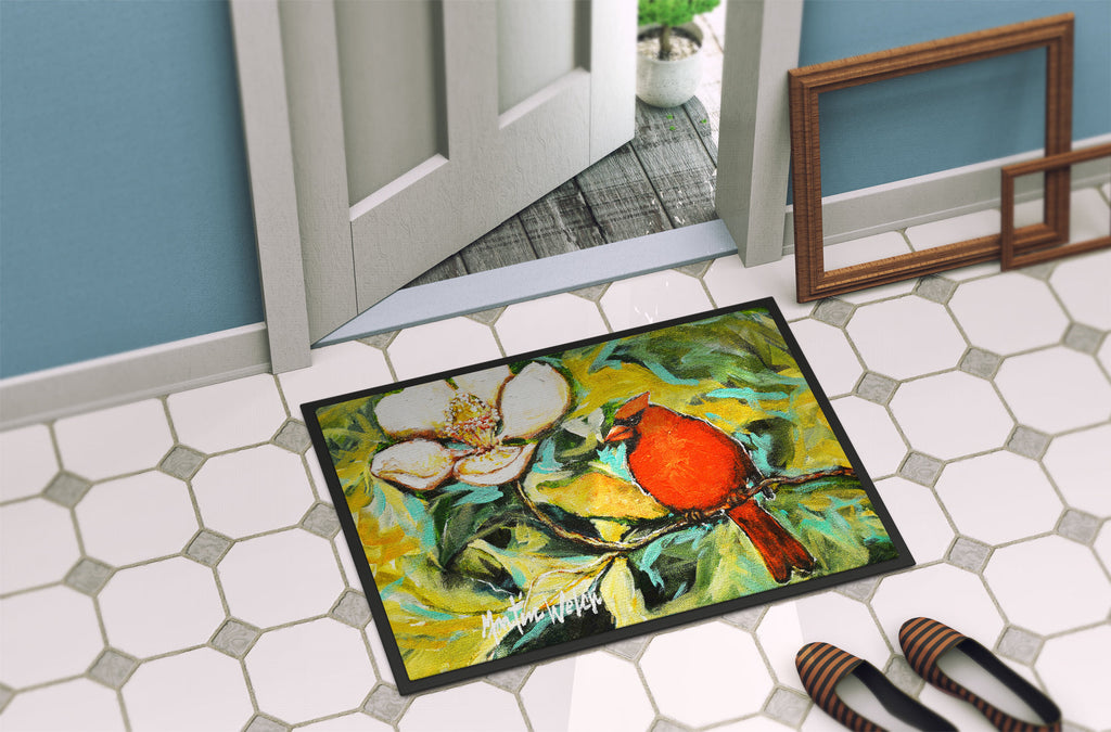 Cardinal with Magnolia Doormat Indoor Outdoor 24H X 36W Front Door Mat Rugs for Entryway, Non Slip Washable Low Pile,