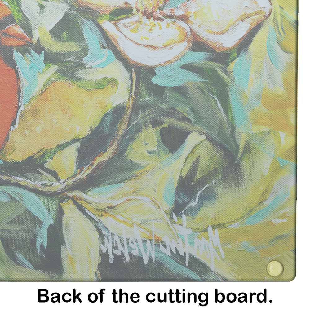 Cardinal with Magnolia Cutting Board Tempered Glass Kitchen Cutting Surface, Heat Resistant Chopping, Non-Slip Feet, Food Prep & Serving