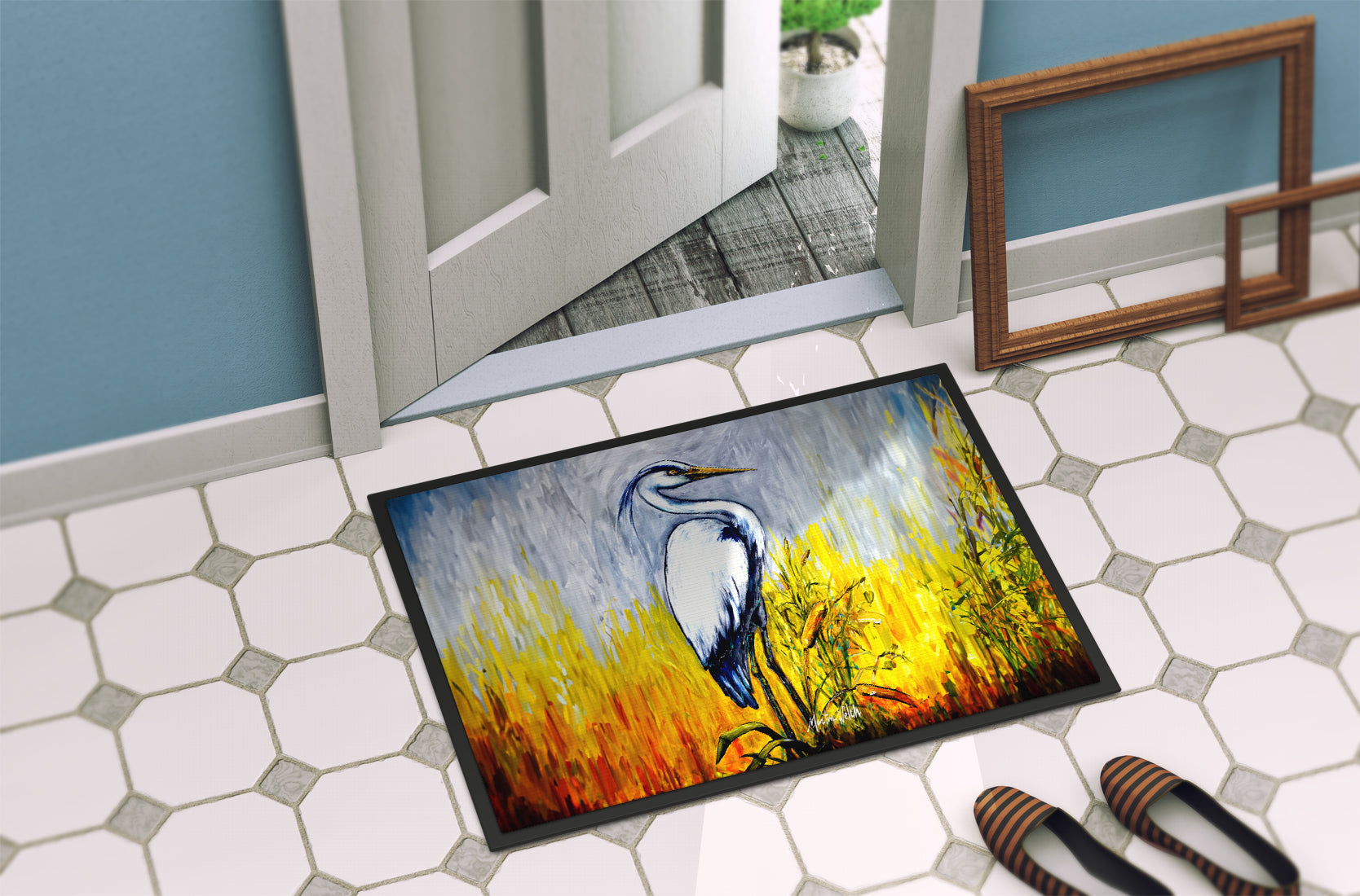 Cattin Around Heron Doormat Indoor Outdoor 24H X 36W Front Door Mat Rugs for Entryway, Non Slip Washable Low Pile,