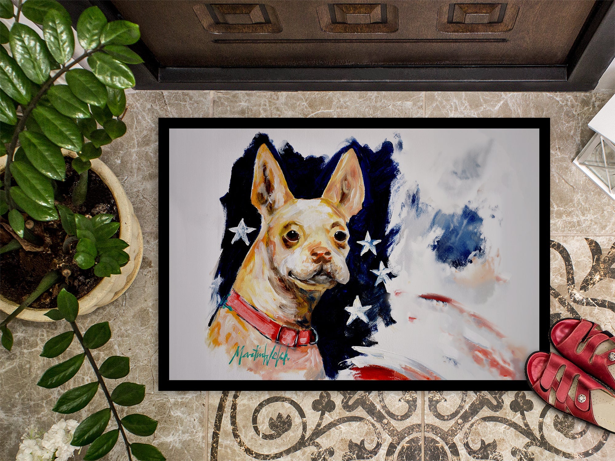 Chevy Boston Terrier Doormat Indoor Outdoor 18H X 27W Front Door Mat Rugs for Entryway, Non Slip Washable