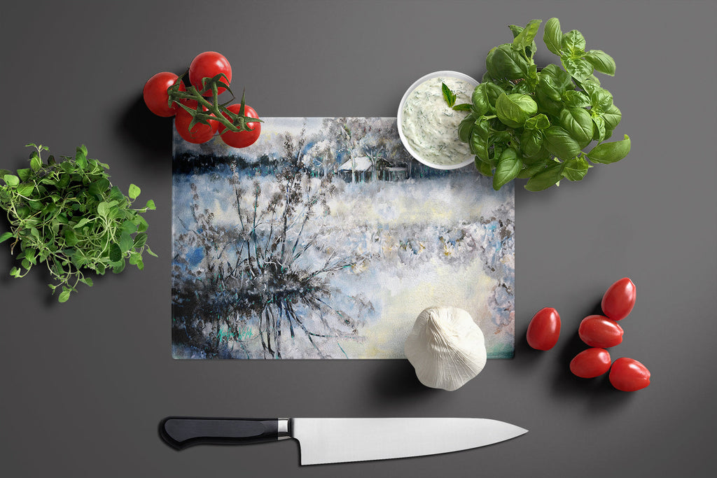Early Morning Cutting Board Tempered Glass Kitchen Cutting Surface, Heat Resistant Chopping, Non-Slip Feet, Food Prep & Serving
