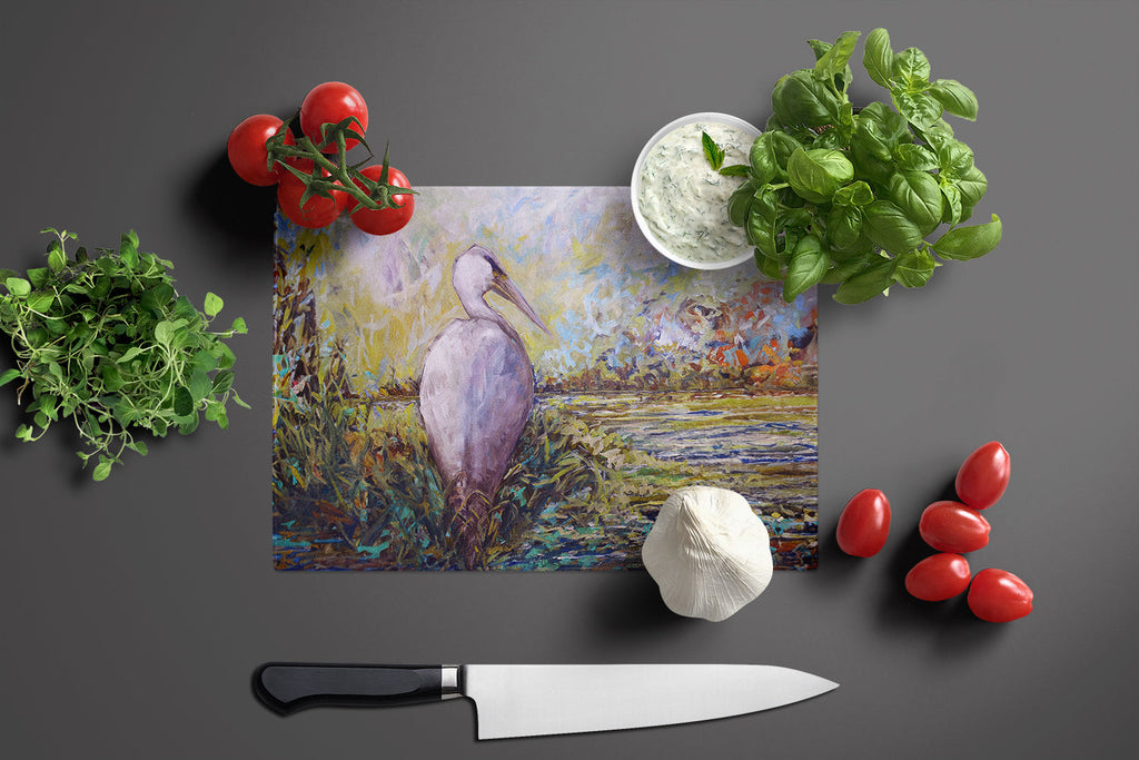 Heron in the Swamp Cutting Board Tempered Glass Kitchen Cutting Surface, Heat Resistant Chopping, Non-Slip Feet, Food Prep & Serving