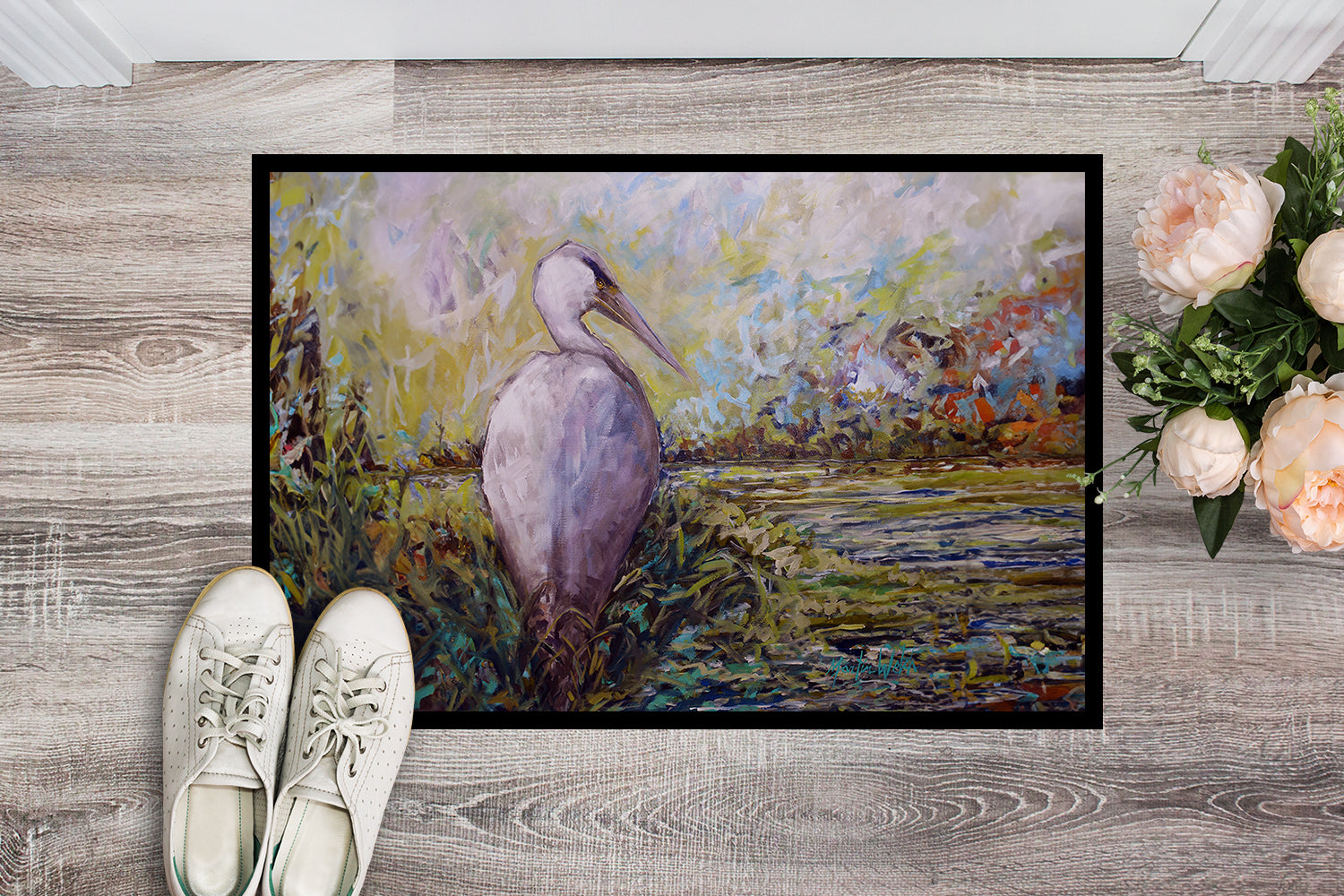 Heron in the Swamp Doormat Indoor Outdoor 18H X 27W Front Door Mat Rugs for Entryway, Non Slip Washable