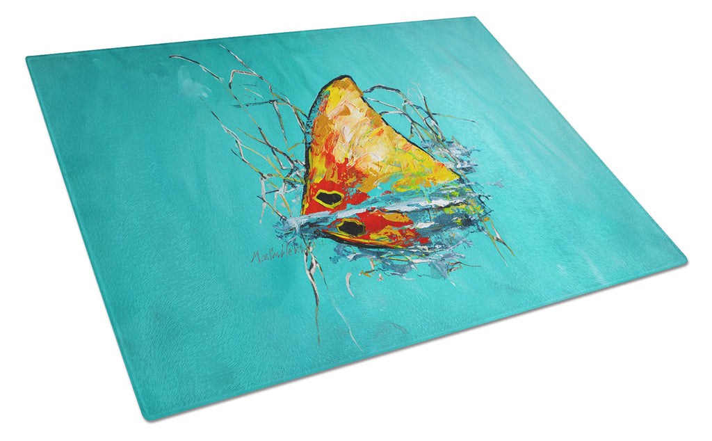 In The Marsh Red Fish Cutting Board Tempered Glass Kitchen Cutting Surface, Heat Resistant Chopping, Non-Slip Feet, Food Prep & Serving