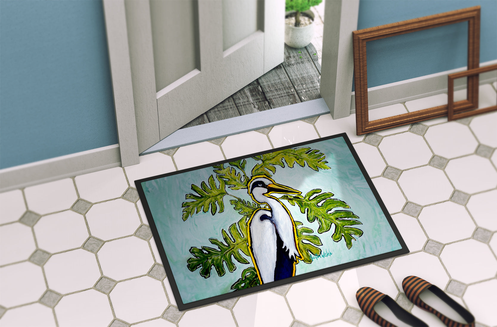 Jungle Fever Heron Doormat Indoor Outdoor 24H X 36W Front Door Mat Rugs for Entryway, Non Slip Washable Low Pile,