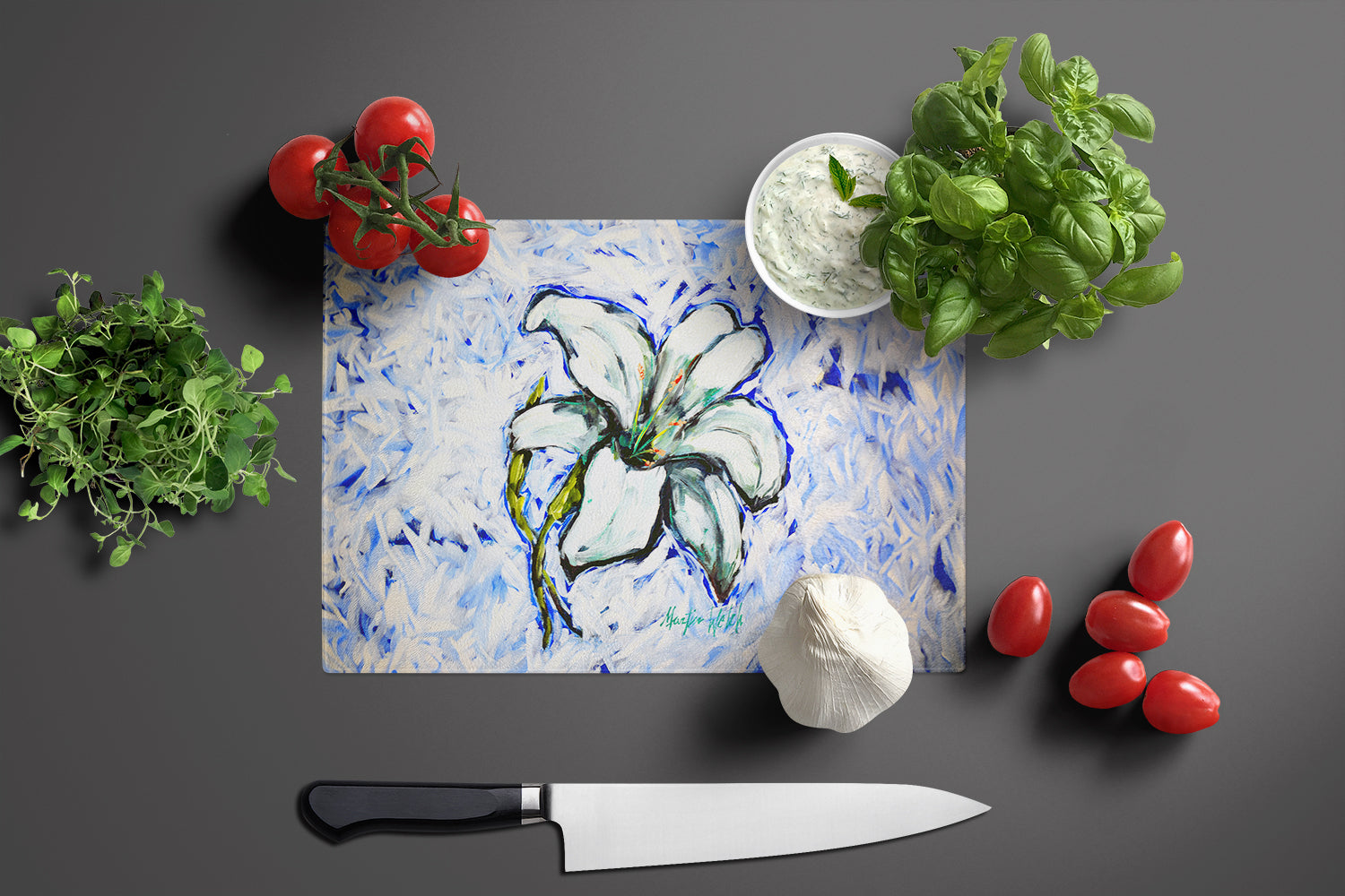 Lily Cutting Board Tempered Glass Kitchen Cutting Surface, Heat Resistant Chopping, Non-Slip Feet, Food Prep & Serving