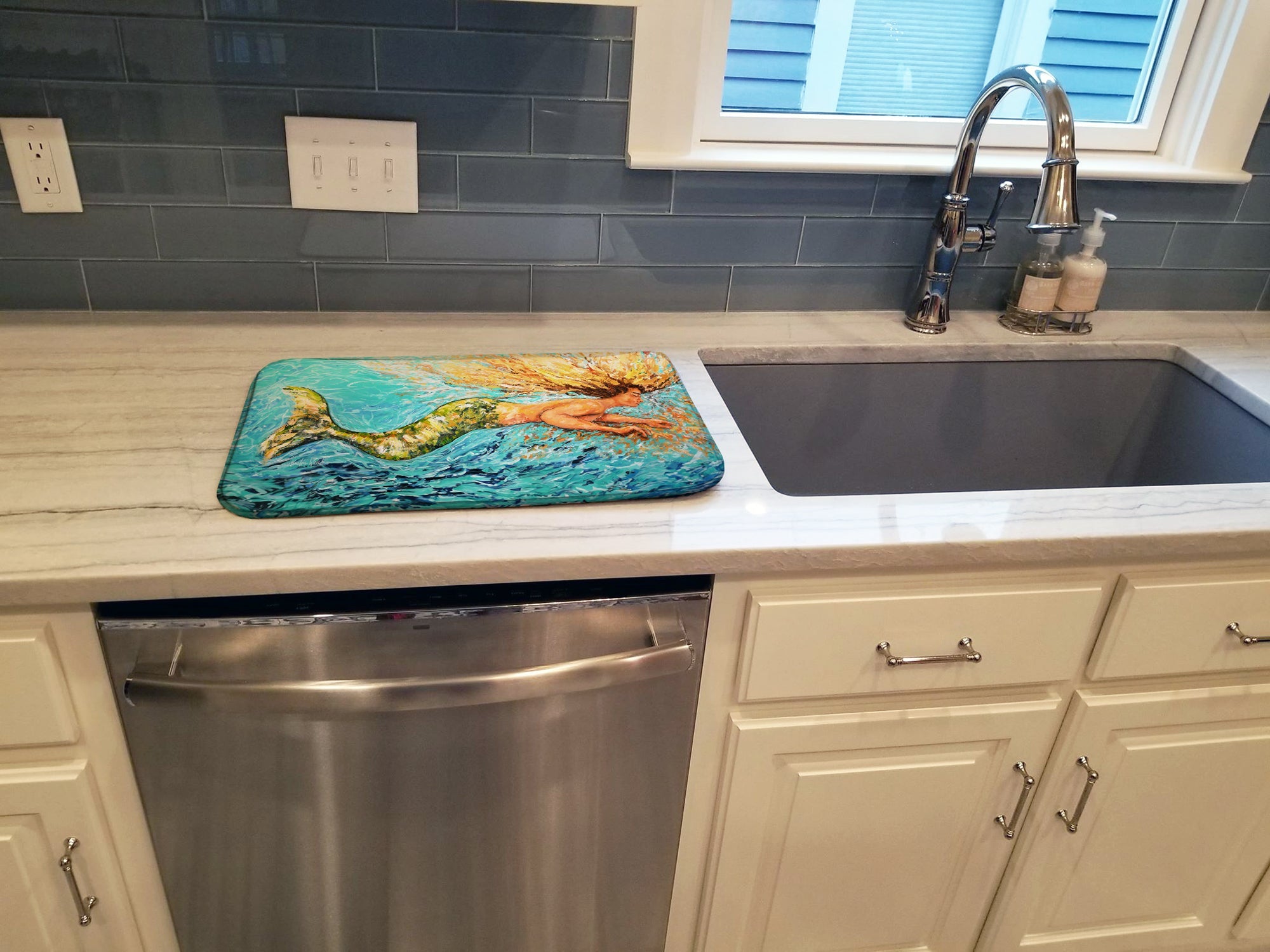 Mermaid After Your Heart Dish Drying Mat Absorbent Dish Drying Mat Pad for Kitchen Counter Dish Drainer Mat for Countertop, 14 x 21", Multicolor