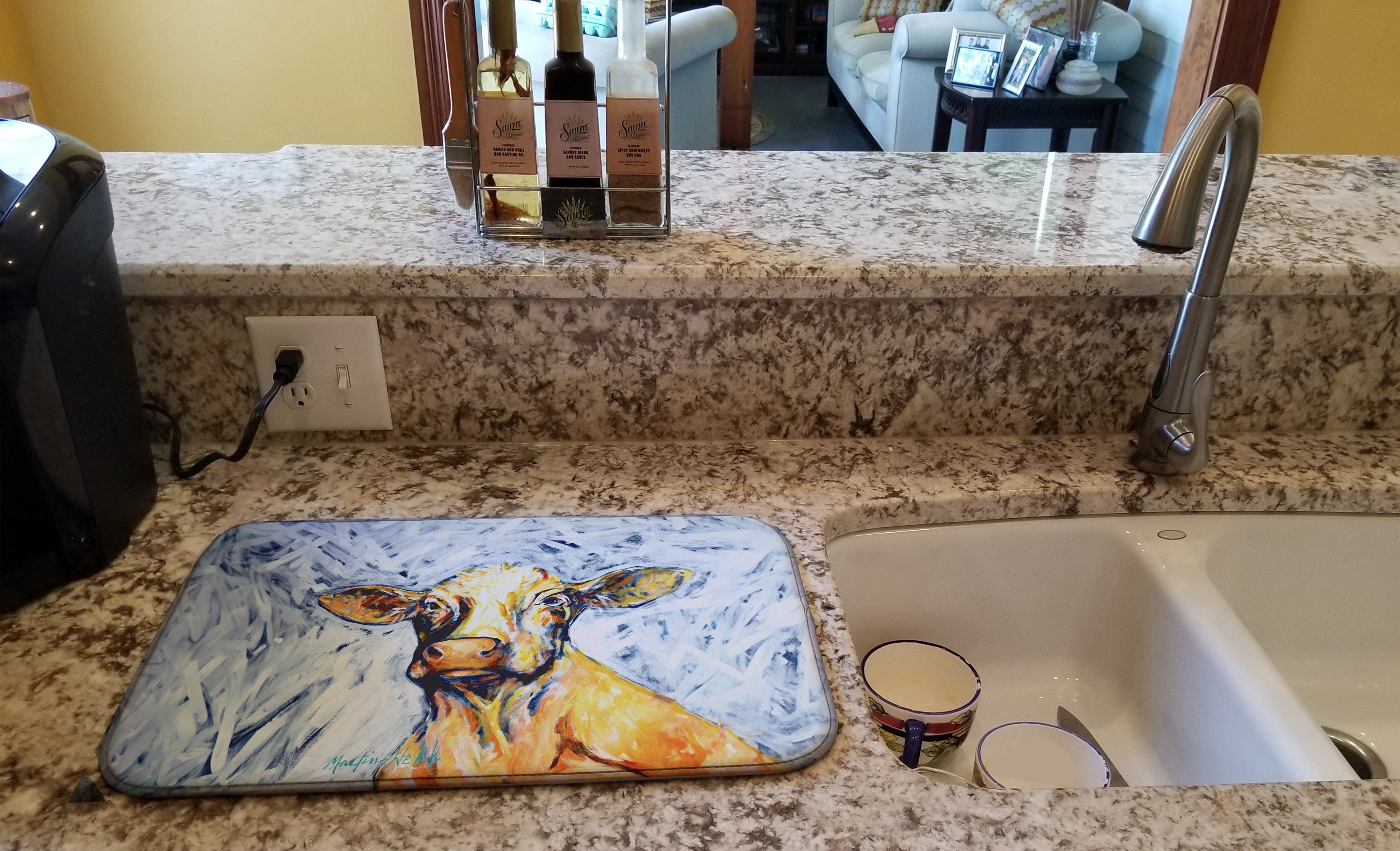 Moo Cow Dish Drying Mat Absorbent Dish Drying Mat Pad for Kitchen Counter Dish Drainer Mat for Countertop, 14 x 21", Multicolor