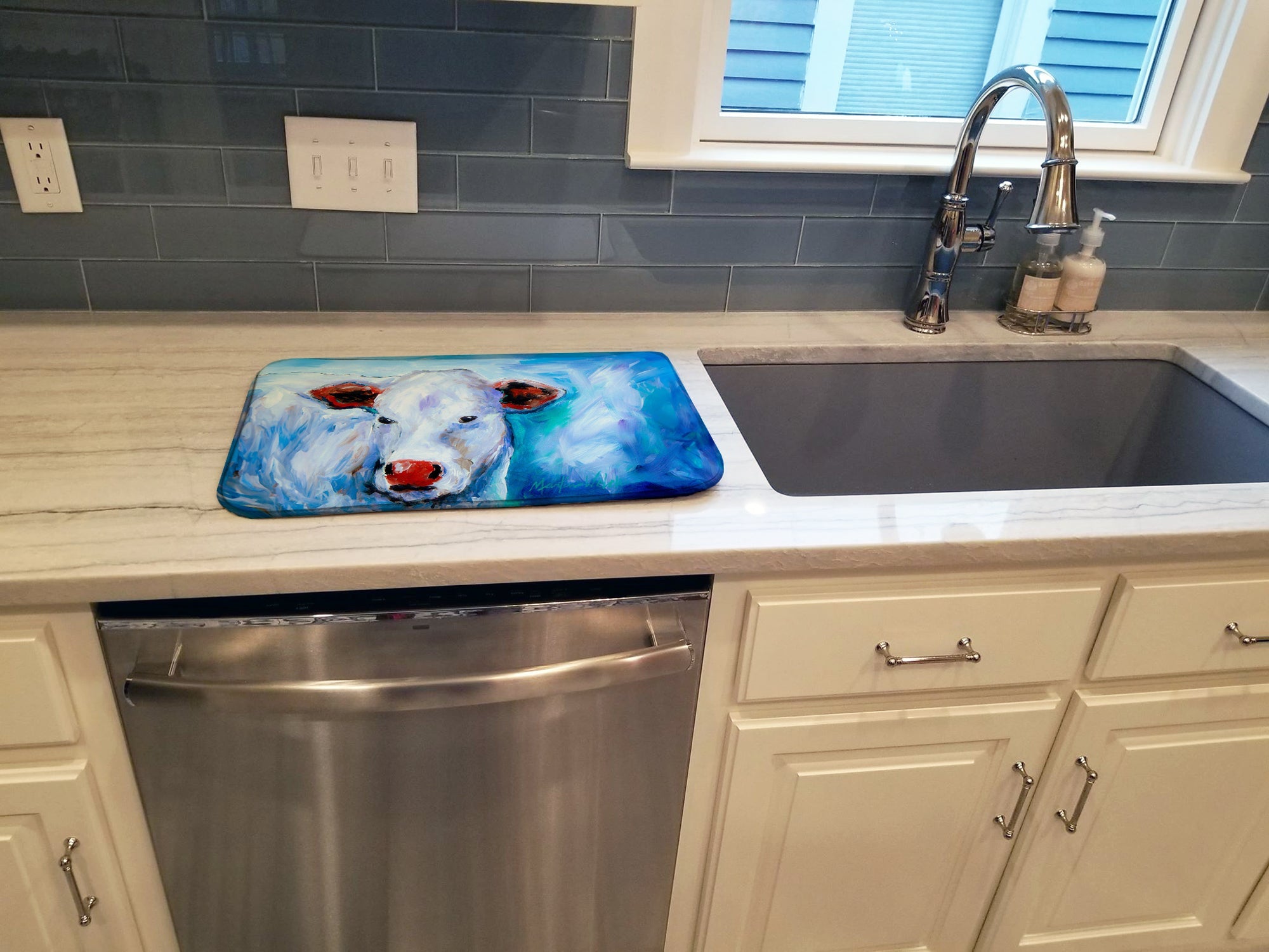 Move Over Cow Dish Drying Mat Absorbent Dish Drying Mat Pad for Kitchen Counter Dish Drainer Mat for Countertop, 14 x 21", Multicolor