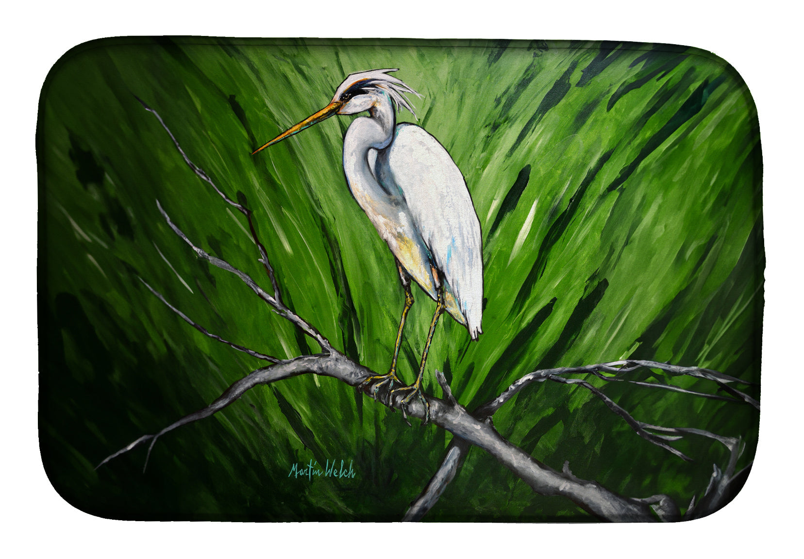 Heron On A Limb Dish Drying Mat Absorbent Dish Drying Mat Pad for Kitchen Counter Dish Drainer Mat for Countertop, 14 x 21", Multicolor