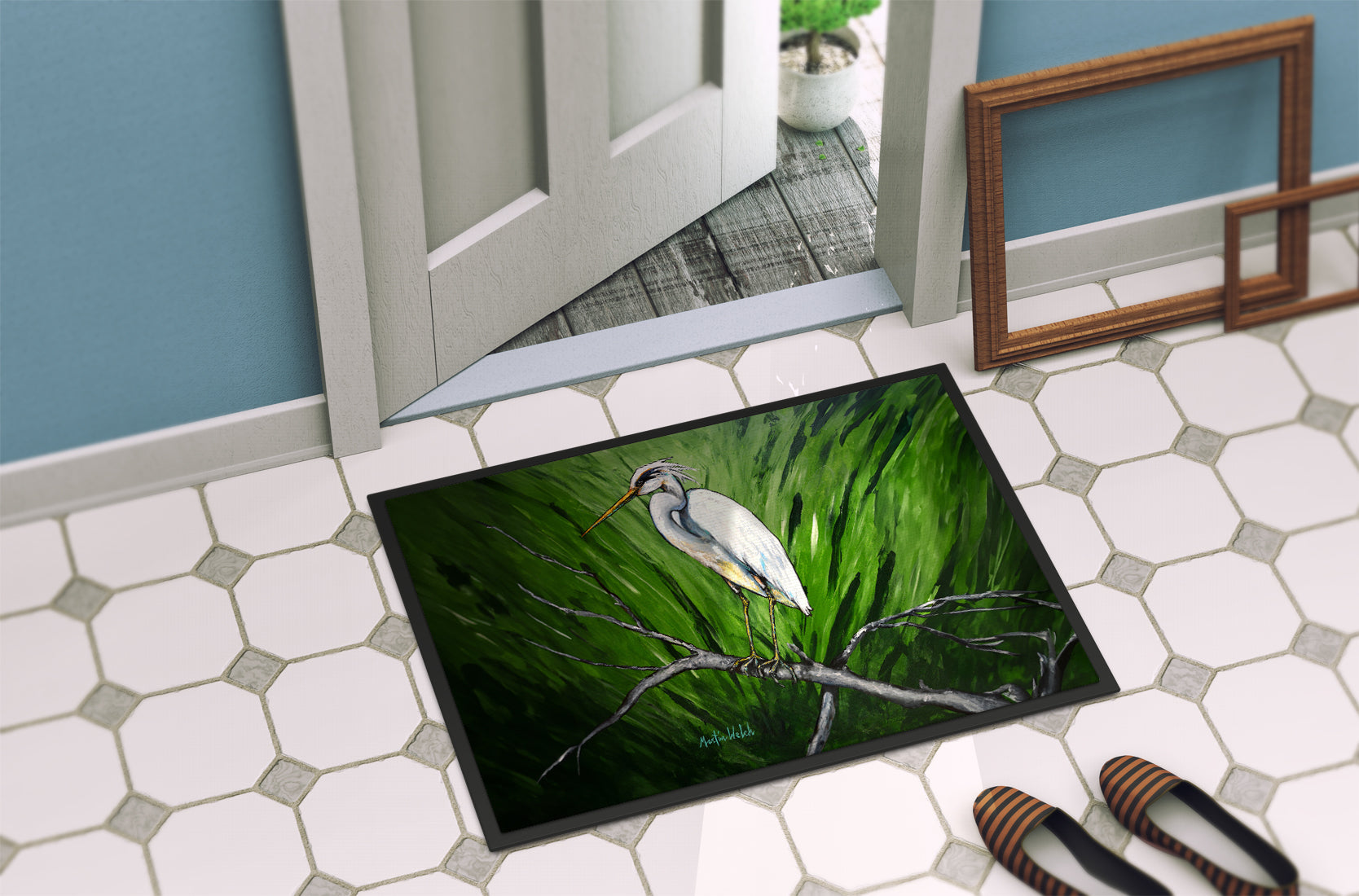 Heron On A Limb Doormat Indoor Outdoor 24H X 36W Front Door Mat Rugs for Entryway, Non Slip Washable Low Pile,