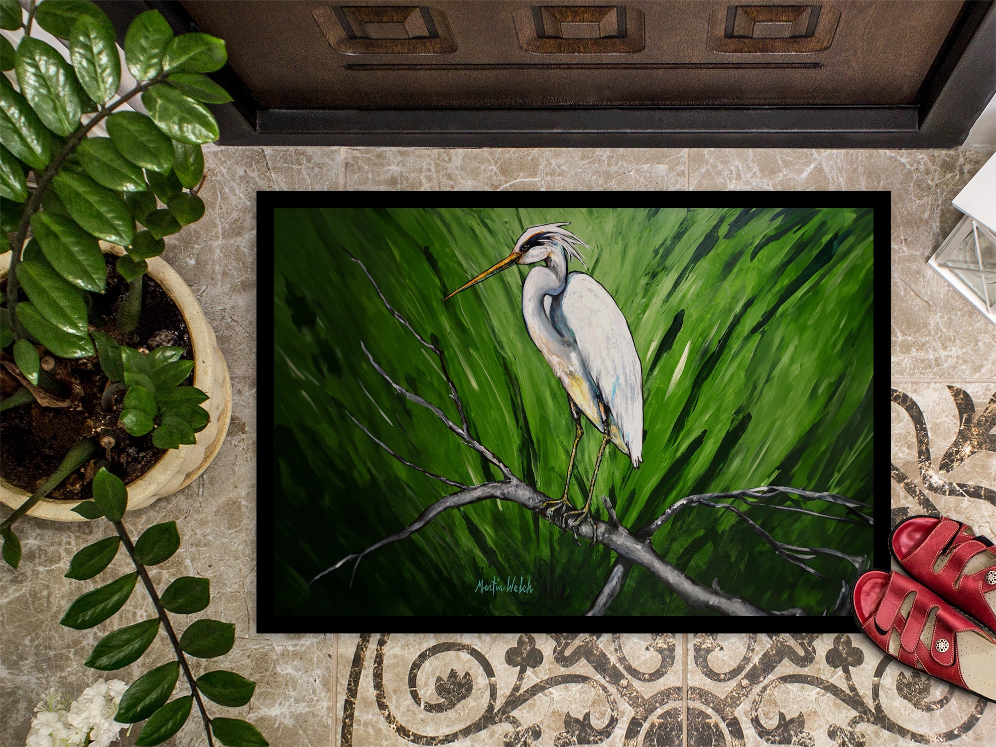 Heron On A Limb Doormat Indoor Outdoor 18H X 27W Front Door Mat Rugs for Entryway, Non Slip Washable