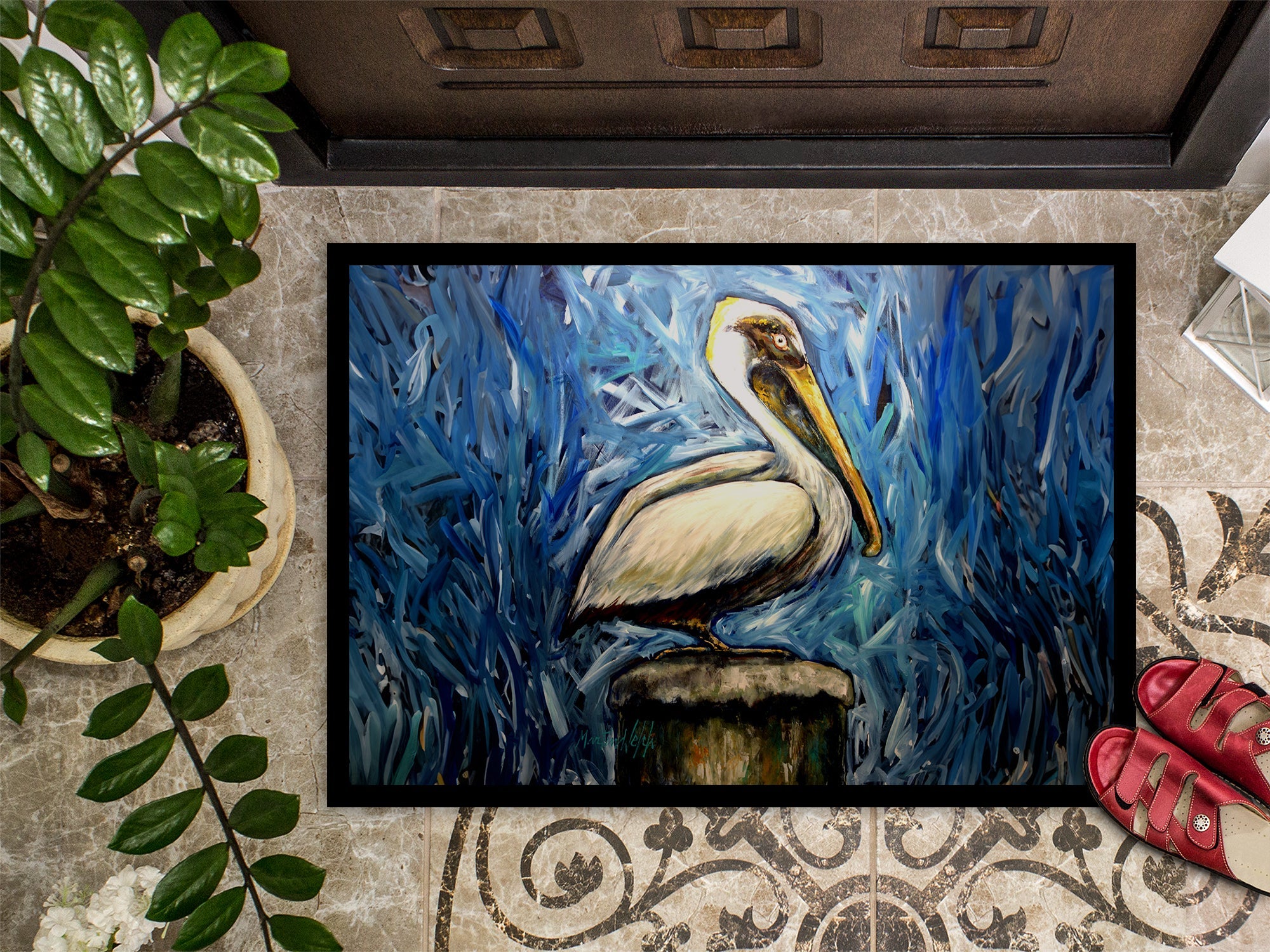 Pelican Blues Doormat Indoor Outdoor 24H X 36W Front Door Mat Rugs for Entryway, Non Slip Washable Low Pile,