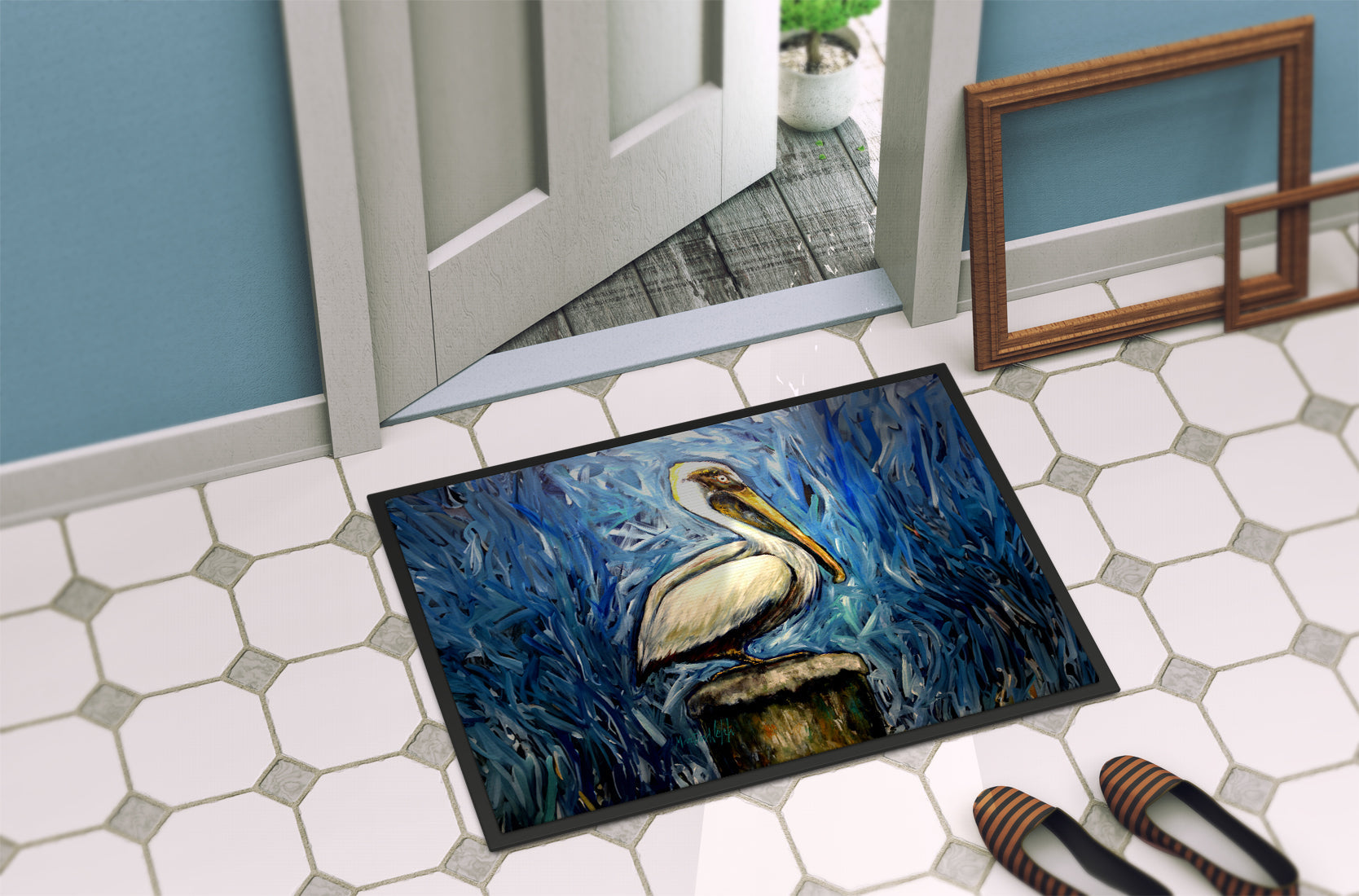 Pelican Blues Doormat Indoor Outdoor 18H X 27W Front Door Mat Rugs for Entryway, Non Slip Washable