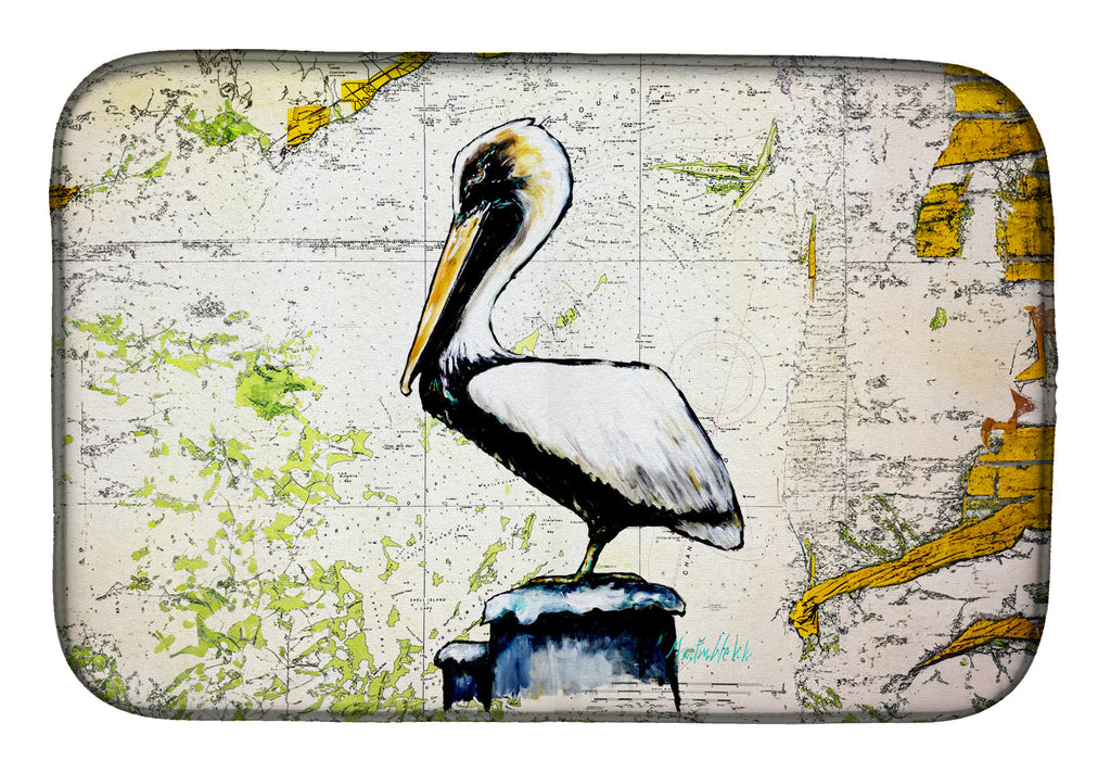 Pelican on Map Dish Drying Mat Absorbent Dish Drying Mat Pad for Kitchen Counter Dish Drainer Mat for Countertop, 14 x 21", Multicolor