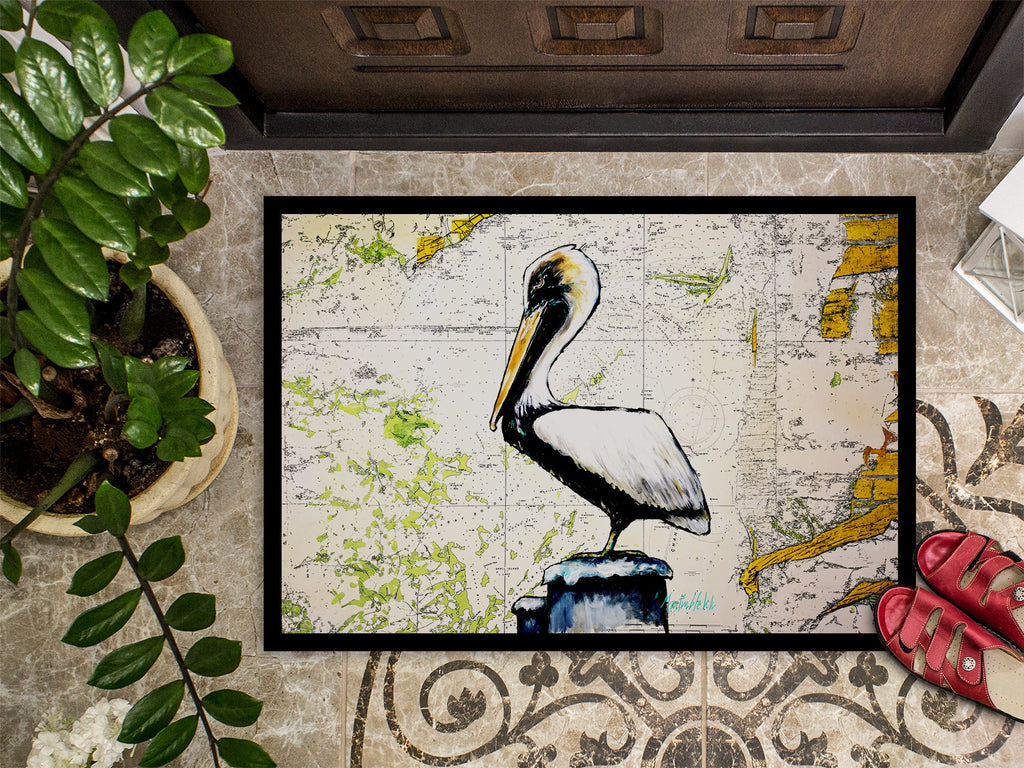 Pelican on Map Doormat Indoor Outdoor 24H X 36W Front Door Mat Rugs for Entryway, Non Slip Washable Low Pile,