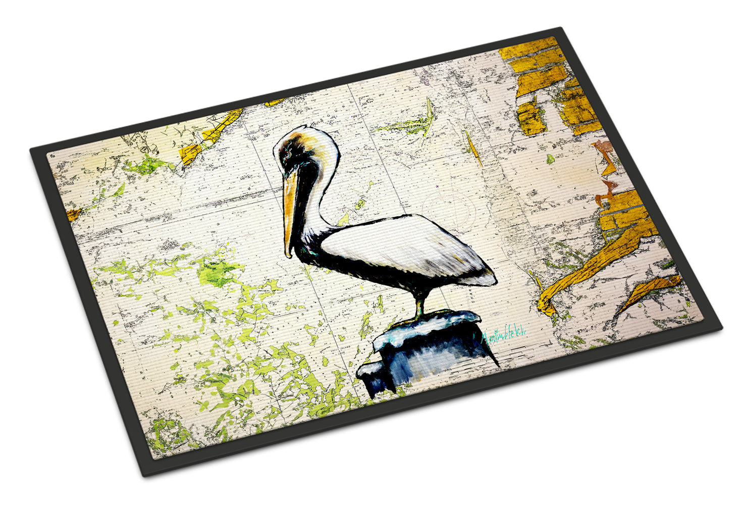 Pelican on Map Doormat Indoor Outdoor 18H X 27W Front Door Mat Rugs for Entryway, Non Slip Washable