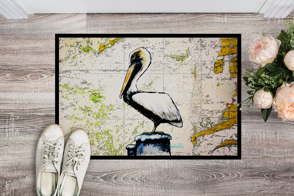 Pelican on Map Doormat Indoor Outdoor 18H X 27W Front Door Mat Rugs for Entryway, Non Slip Washable