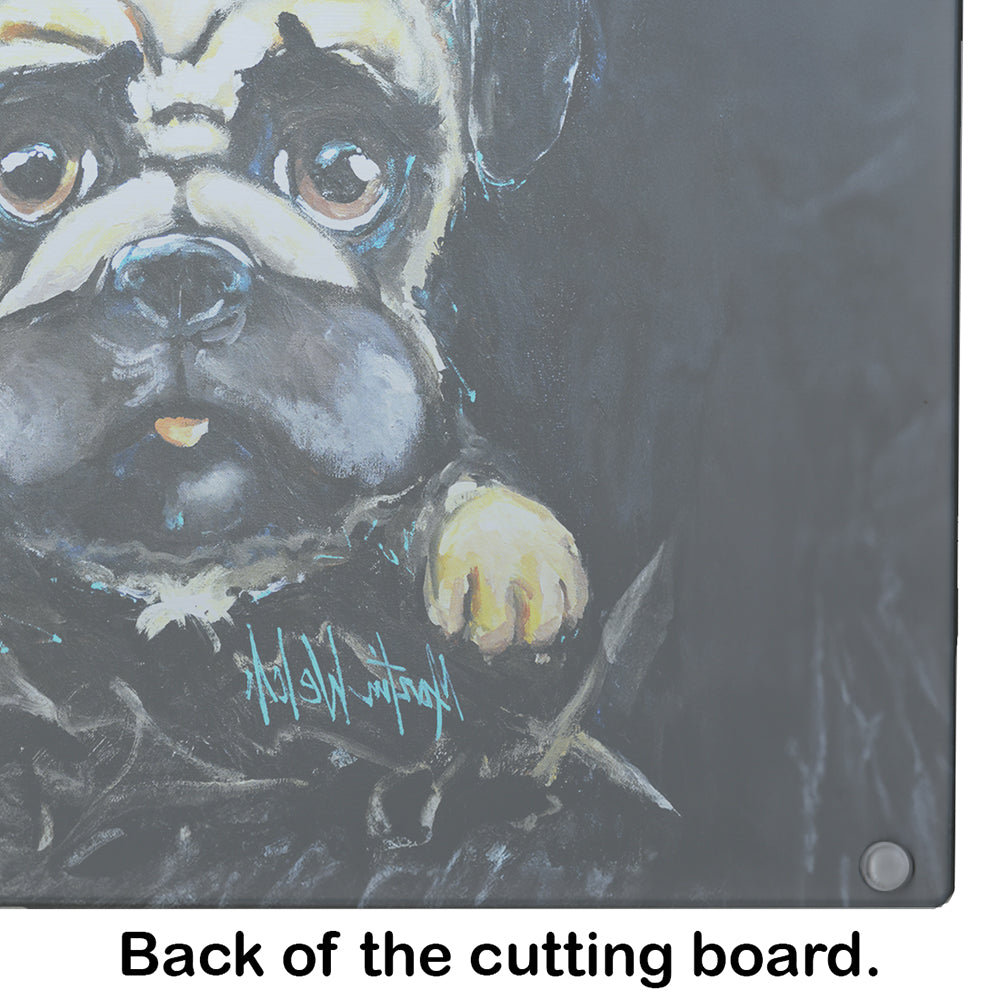 Pug It Out Cutting Board Tempered Glass Kitchen Cutting Surface, Heat Resistant Chopping, Non-Slip Feet, Food Prep & Serving