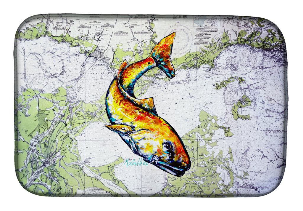 Red Fish On Map Dish Drying Mat Absorbent Dish Drying Mat Pad for Kitchen Counter Dish Drainer Mat for Countertop, 14 x 21", Multicolor