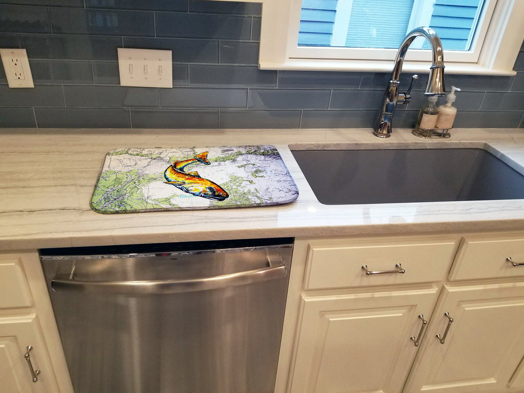 Red Fish On Map Dish Drying Mat Absorbent Dish Drying Mat Pad for Kitchen Counter Dish Drainer Mat for Countertop, 14 x 21", Multicolor