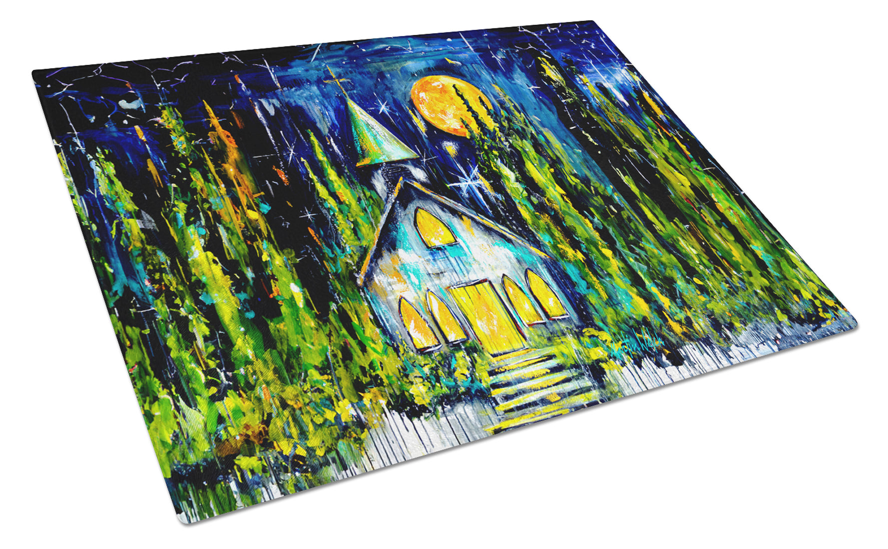 Rock of Ages Church Cutting Board Tempered Glass Kitchen Cutting Surface, Heat Resistant Chopping, Non-Slip Feet, Food Prep & Serving
