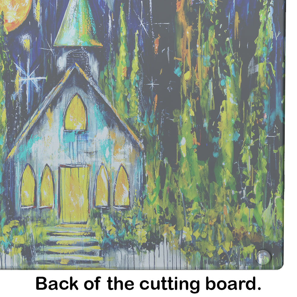 Rock of Ages Church Cutting Board Tempered Glass Kitchen Cutting Surface, Heat Resistant Chopping, Non-Slip Feet, Food Prep & Serving
