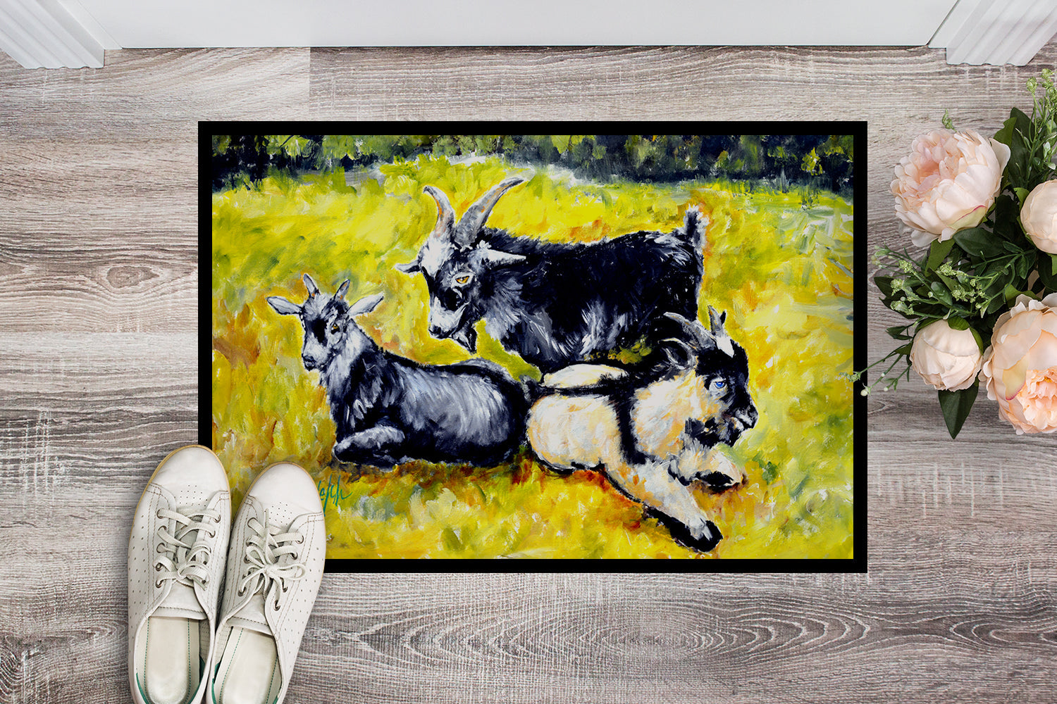 Scooter Pooter and Tooter Goats Doormat Indoor Outdoor 24H X 36W Front Door Mat Rugs for Entryway, Non Slip Washable Low Pile,