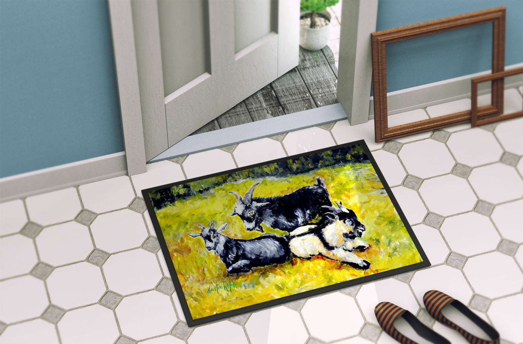 Scooter Pooter and Tooter Goats Doormat Indoor Outdoor 24H X 36W Front Door Mat Rugs for Entryway, Non Slip Washable Low Pile,