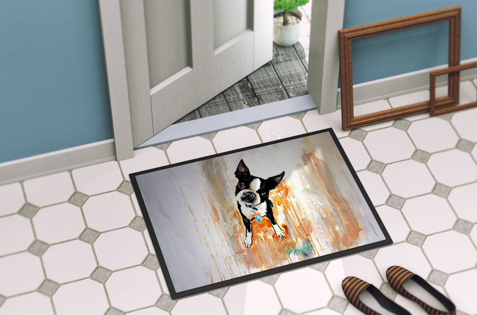 Boston Terrier Scout Doormat Indoor Outdoor 24H X 36W Front Door Mat Rugs for Entryway, Non Slip Washable Low Pile,