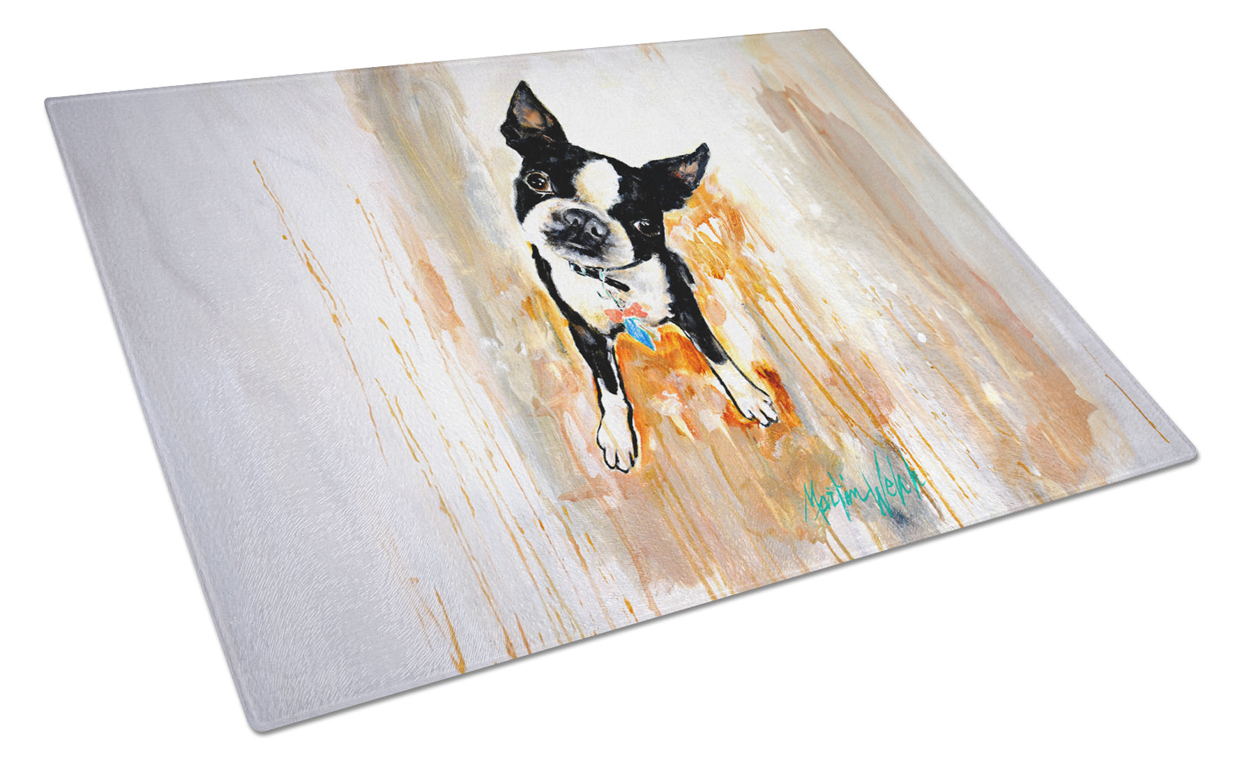Boston Terrier Scout Cutting Board Tempered Glass Kitchen Cutting Surface, Heat Resistant Chopping, Non-Slip Feet, Food Prep & Serving